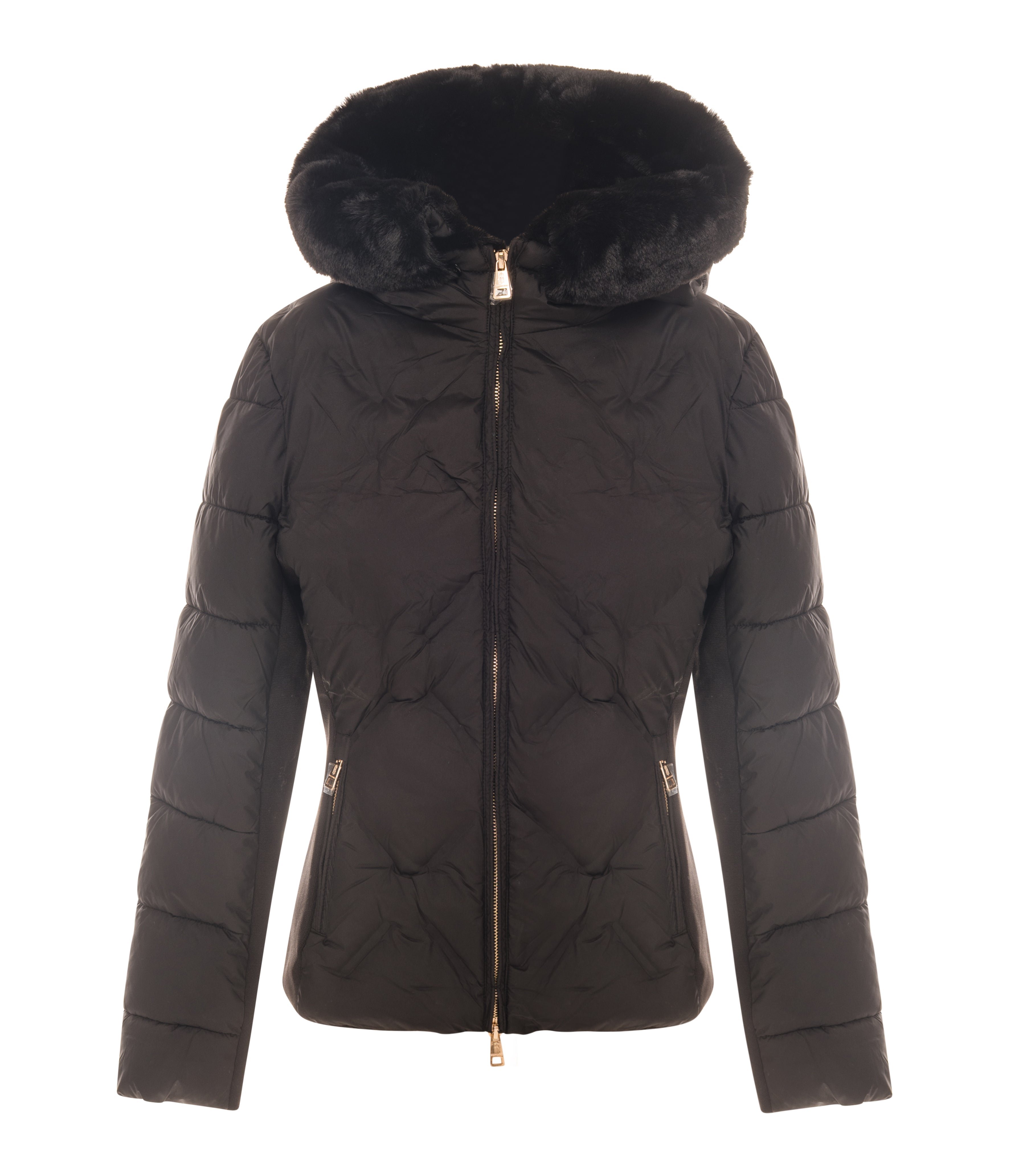 Short Padded Puffer Coat with Hood and Fake Fur Trim Fracomina 8058752146936FRONT