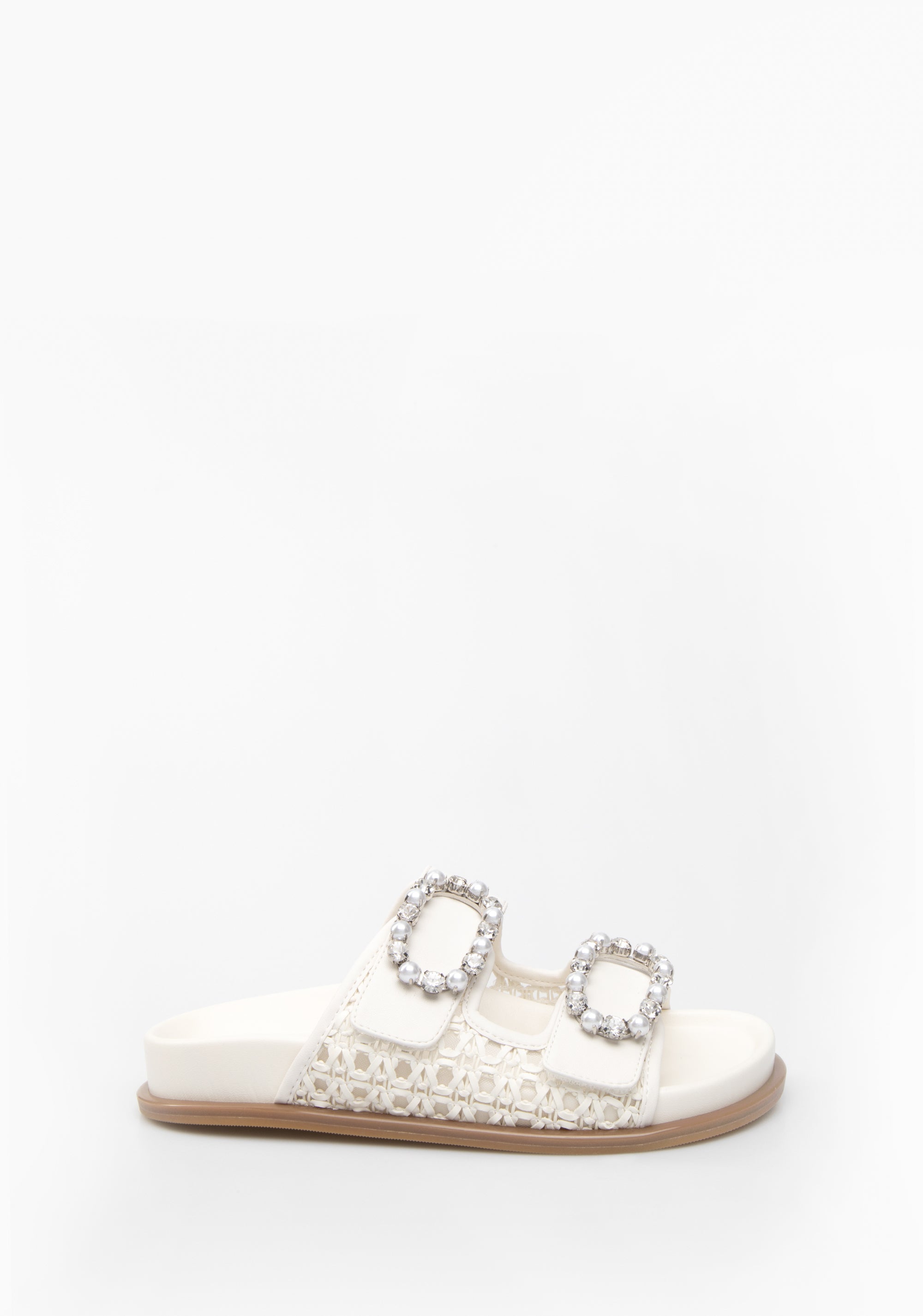 Flat Slide with Woven Straps and Jewel Buckles Fracomina F825SS3002P43501-108