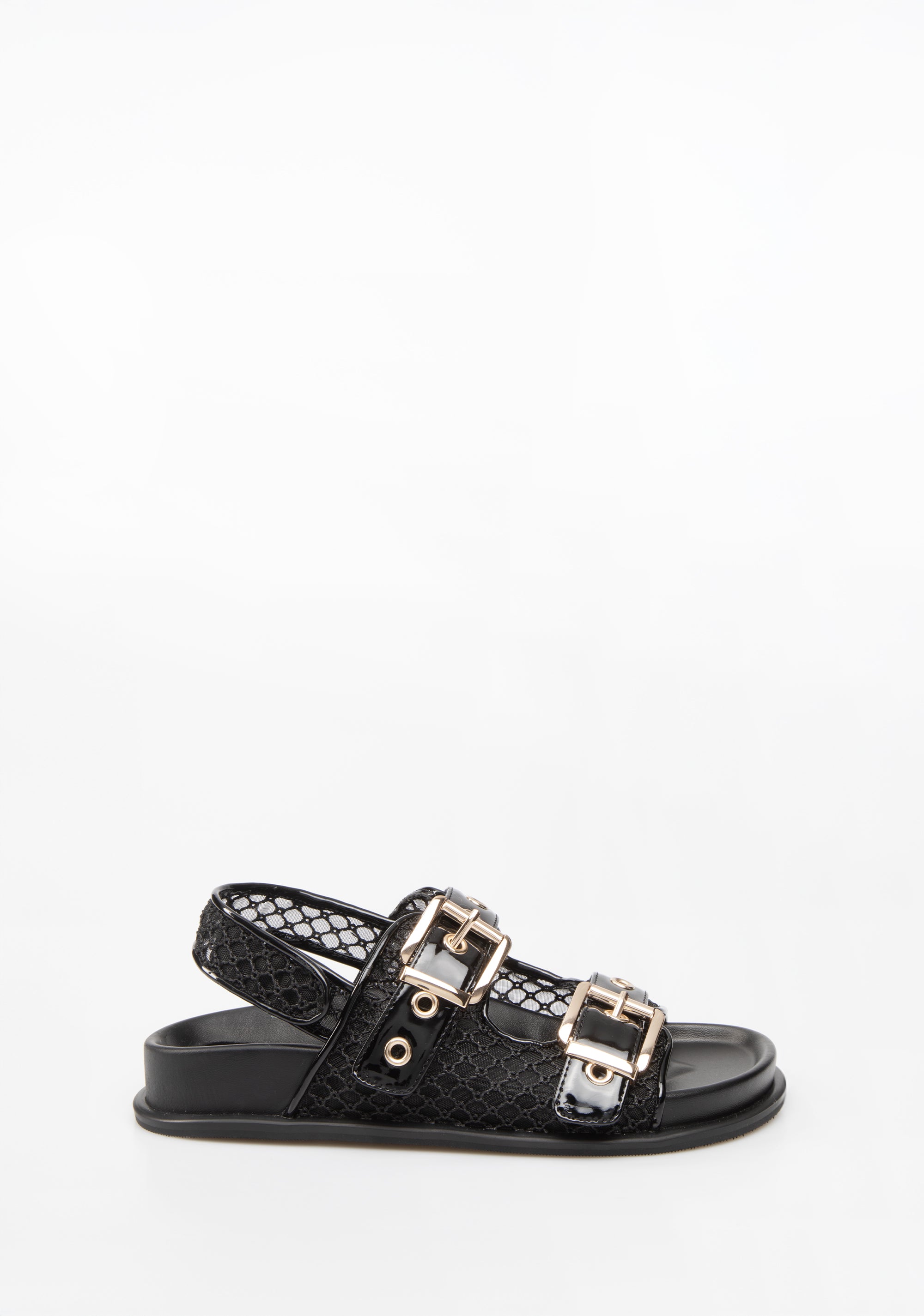 Flat Sandal with Mesh Upper and Gold Double Buckle Fracomina F825SS3003P45501-053