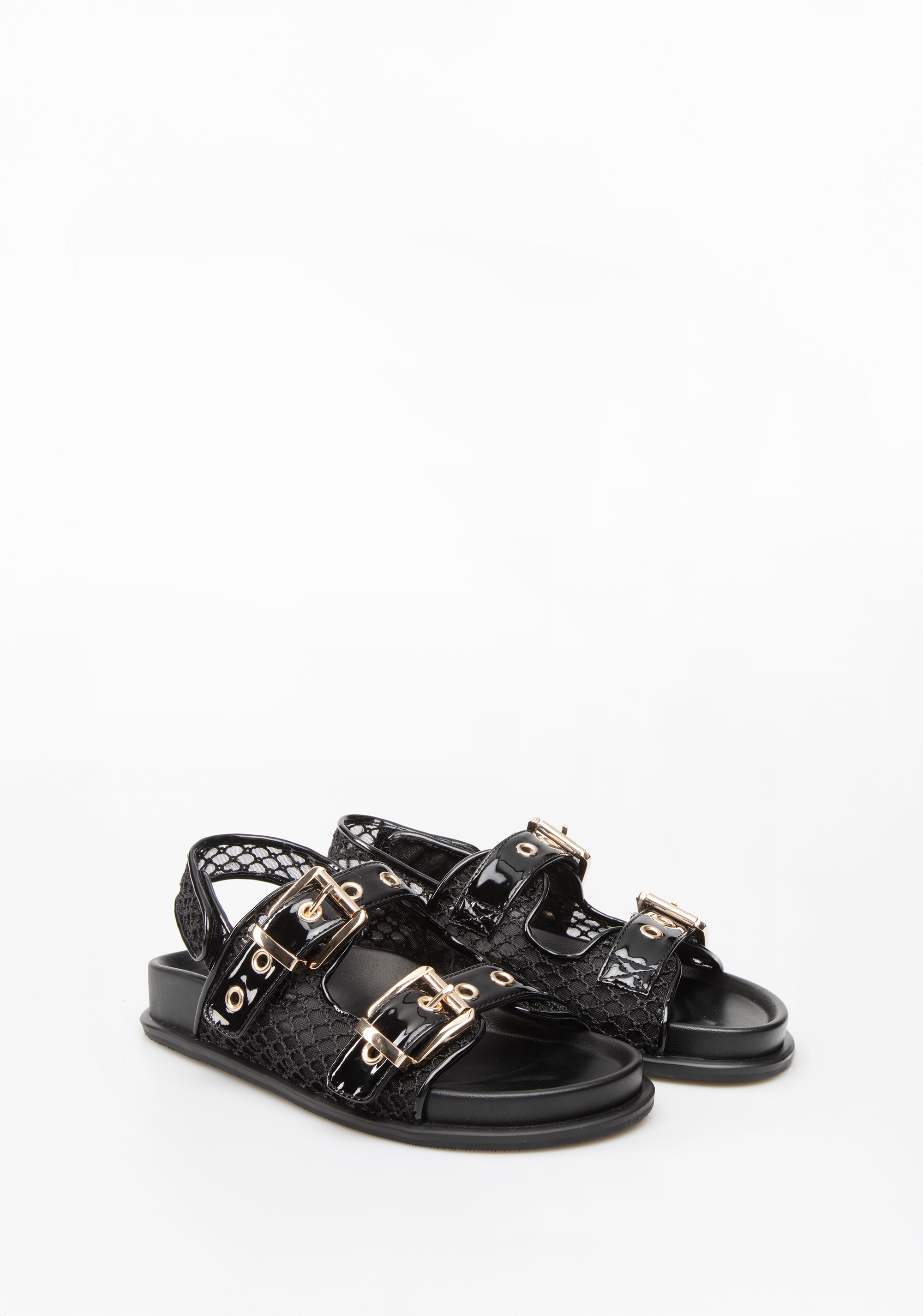 Flat Sandal with Mesh Upper and Gold Double Buckle Fracomina F825SS3003P45501-053_2