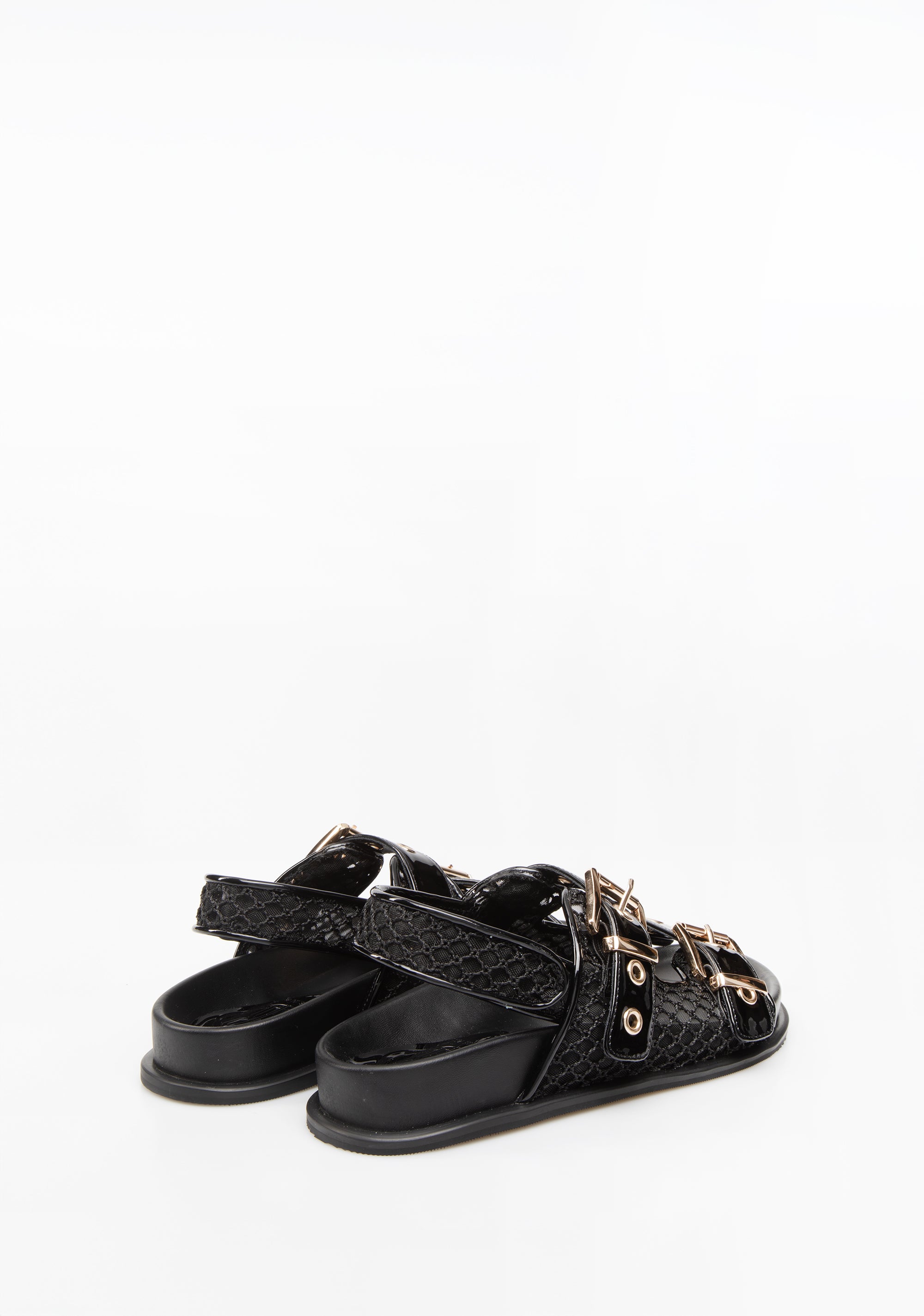 Flat Sandal with Mesh Upper and Gold Double Buckle Fracomina F825SS3003P45501-053_3