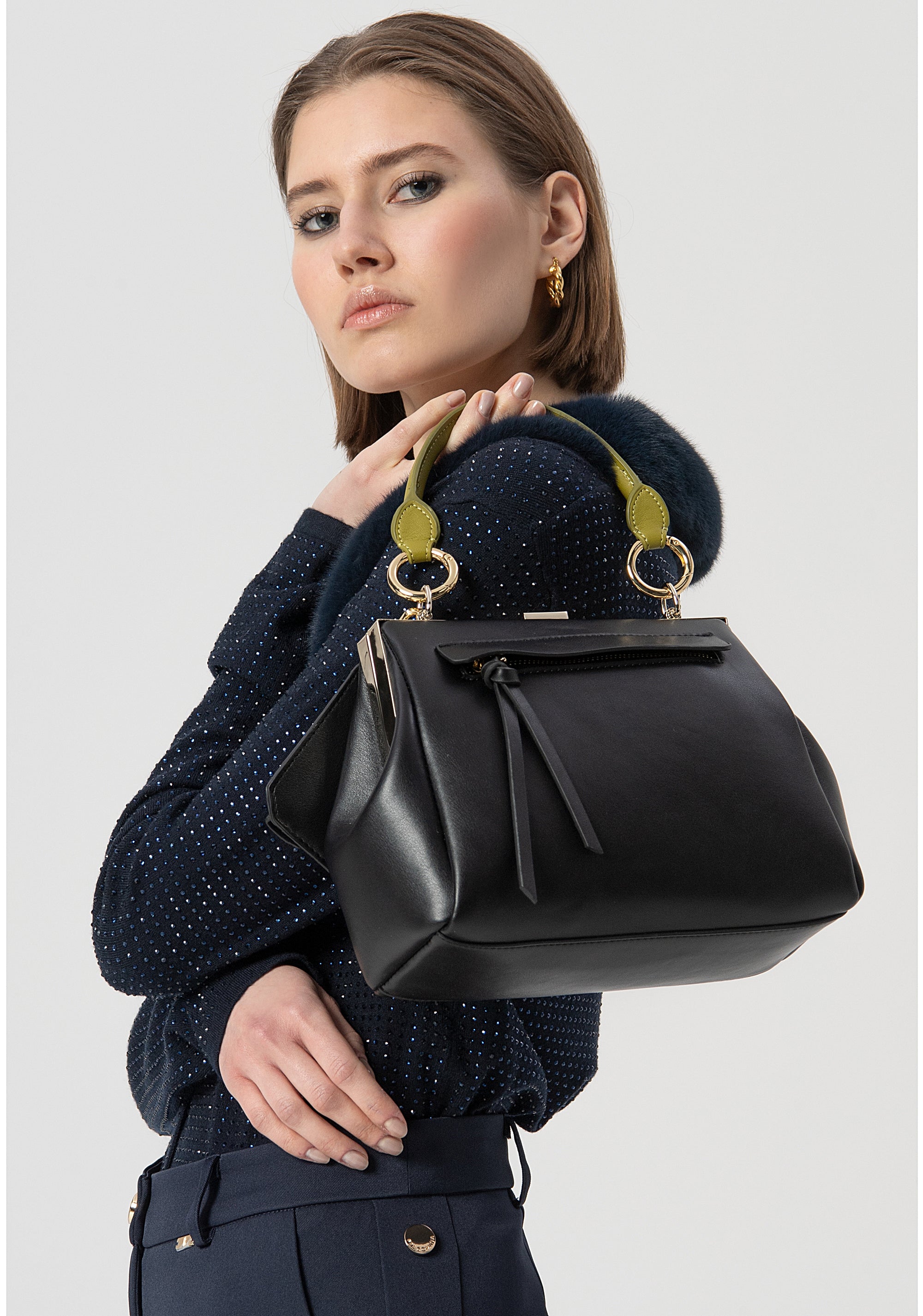Structured Handbag with Contrast Details Fracomina FB25WB1002P41101-A04_13404501-dfd7-4895-bdab-e0f16ca2a75f