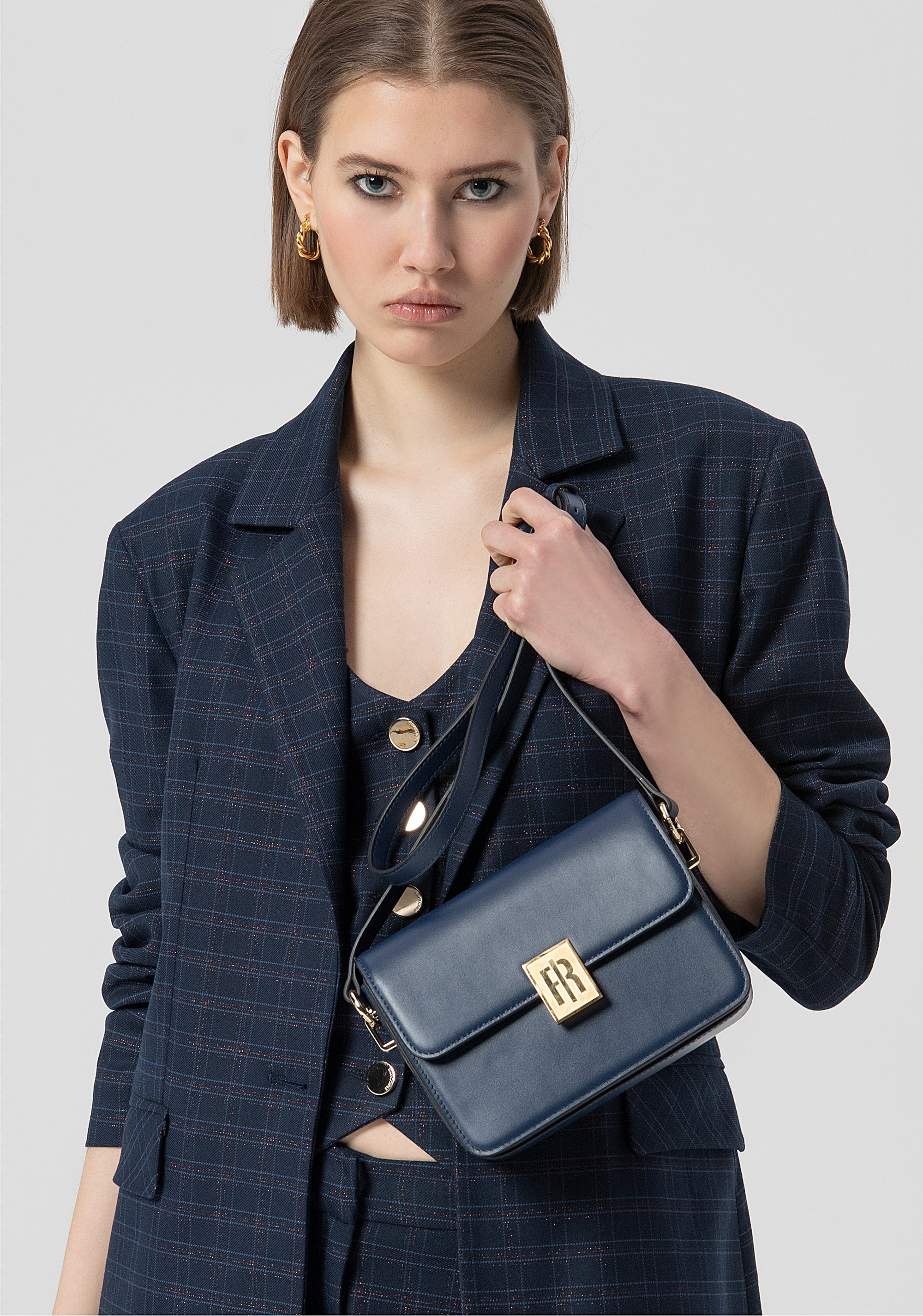 Structured Shoulder Bag with Flap Closure and Gold Logo Fracomina FB25WB3002L41601-064