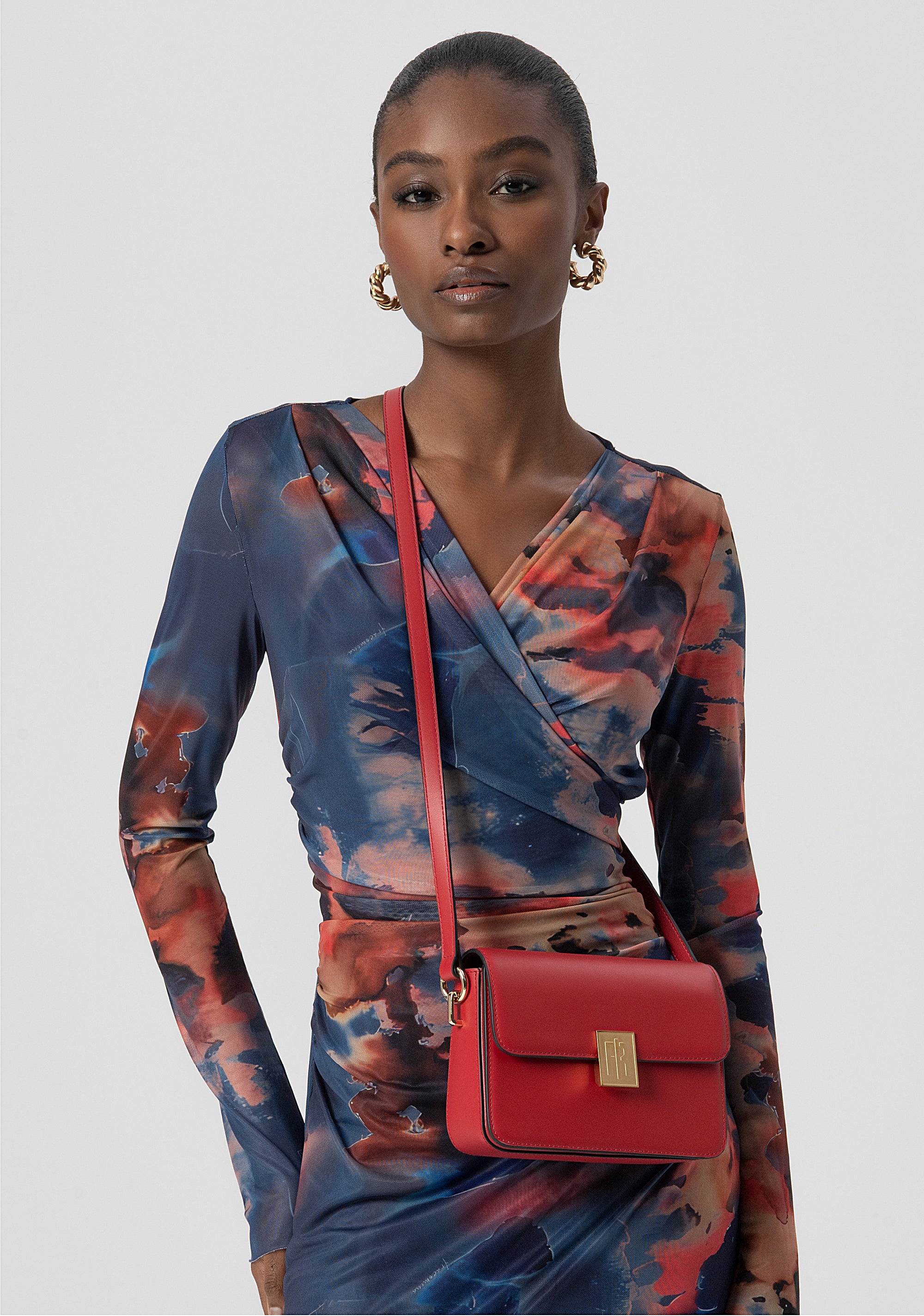 Structured Shoulder Bag with Flap Closure and Gold Logo Fracomina FB25WB3002L41601-234