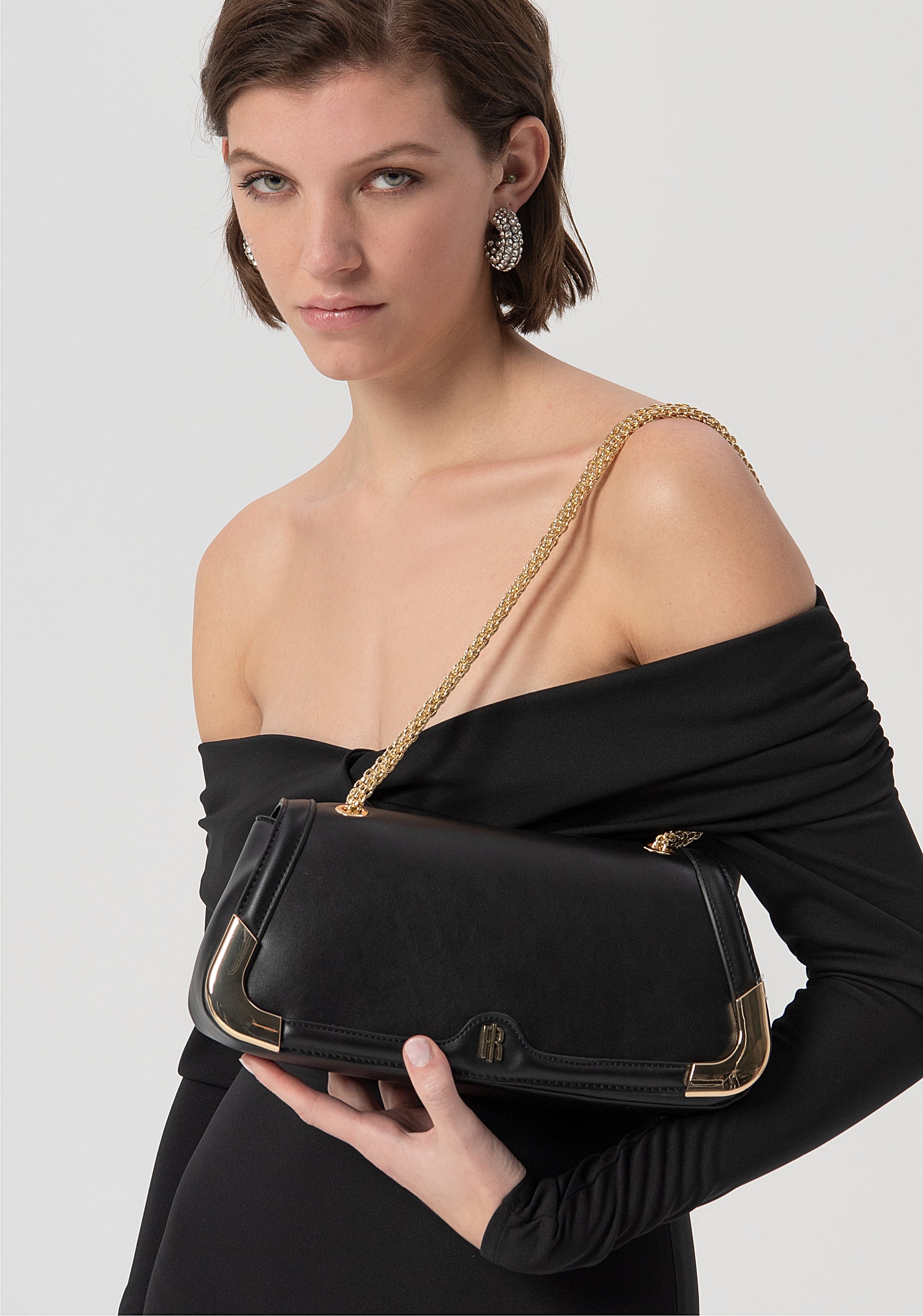 Clutch / Shoulder Bag with Metallic Details and Gold Chain Fracomina FB25WB6001P41101-053_40626779-60ca-49d1-9e50-41cb39e647ae