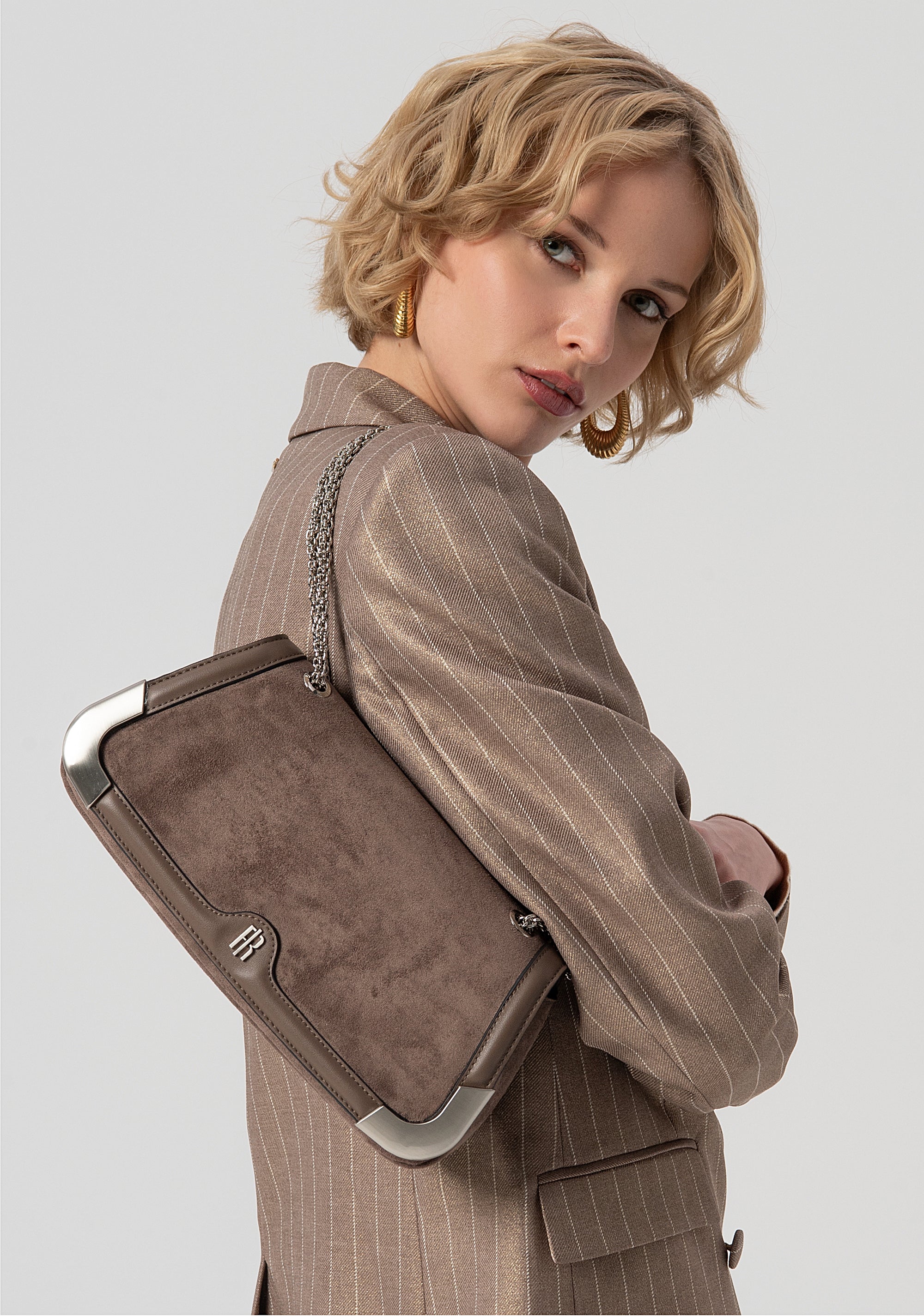 Minimal Clutch / Crossbody Bag with Gold FR Logo Fracomina FB25WB6001P45401-G16_c5d28174-2f39-429d-ad84-0e36a604d49d