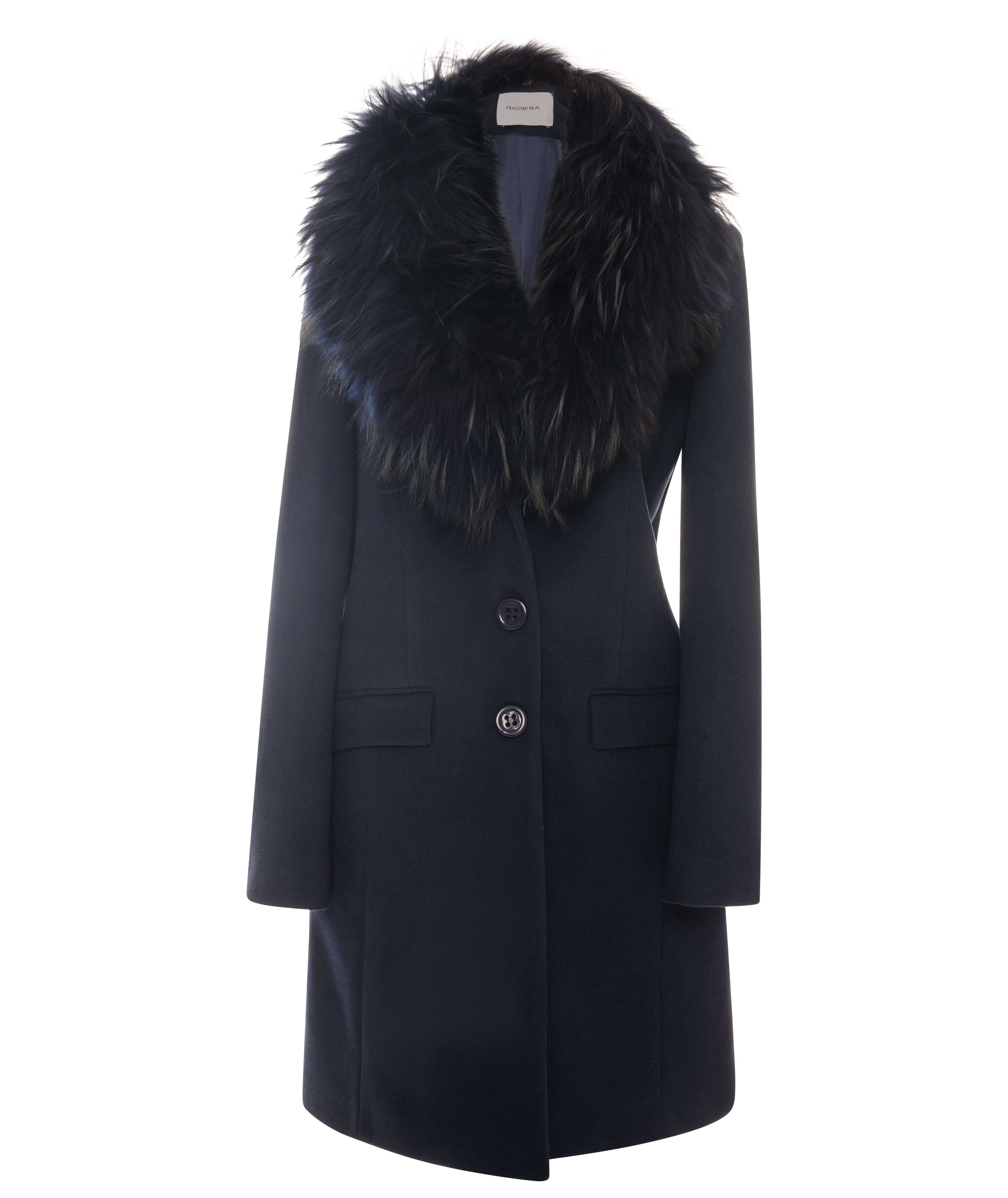 Single-Breasted Coat with Luxurious Fur Collar Fracomina FI24WC1006W486F3-069