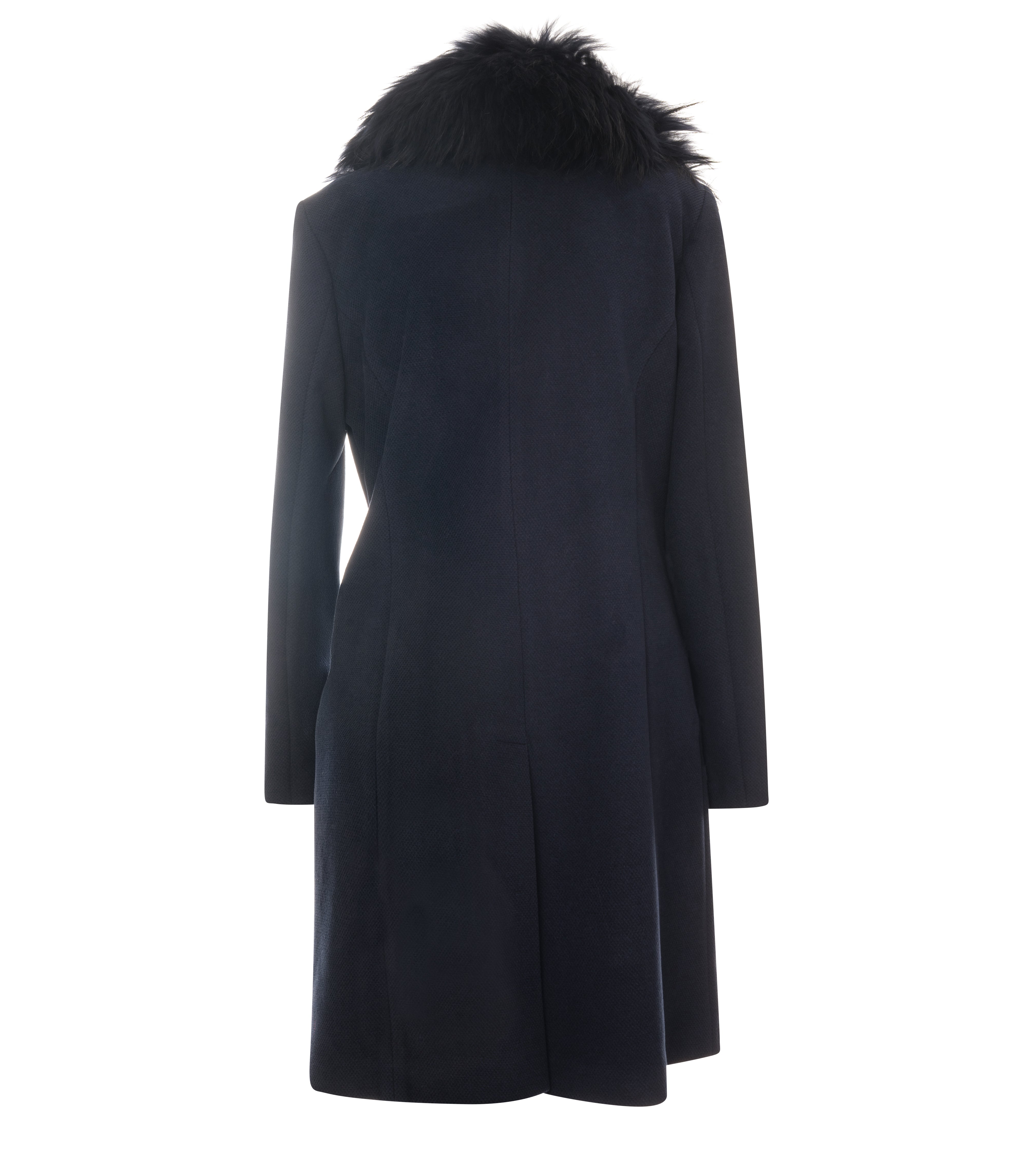 Single-Breasted Coat with Luxurious Fur Collar