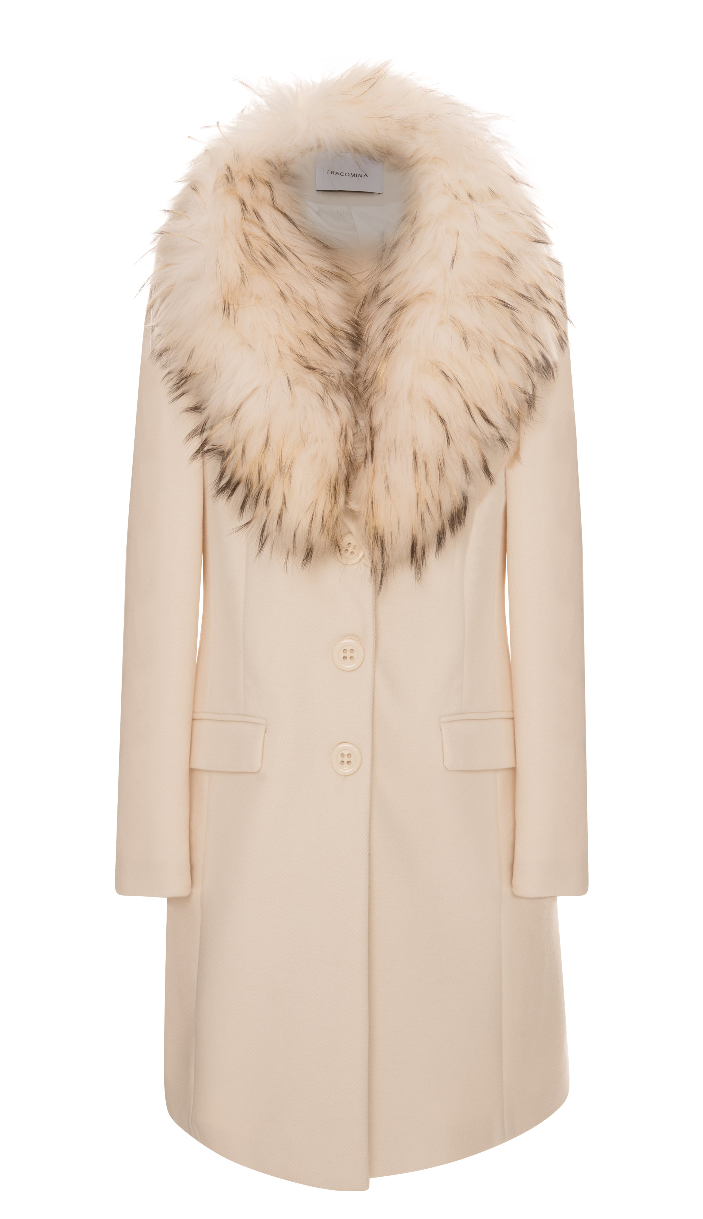 Single-Breasted Coat with Luxurious Fur Collar