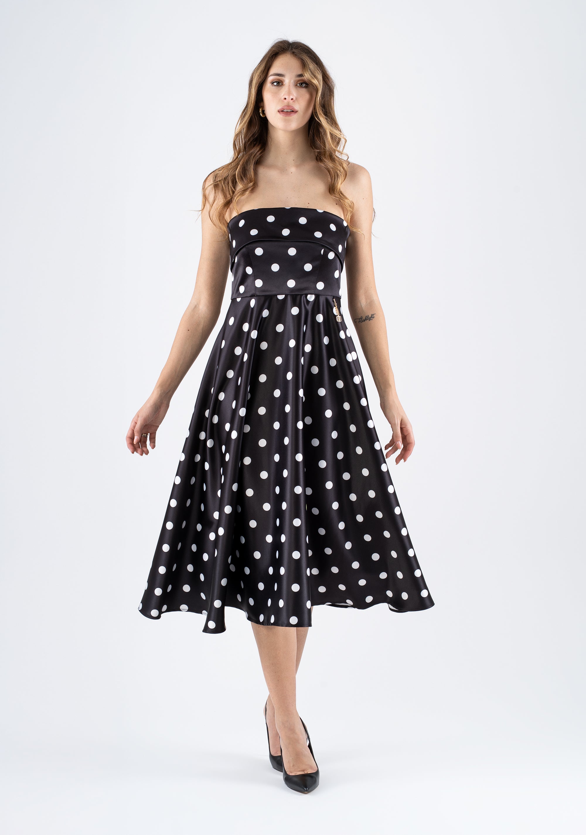Polka dot midi dress with straight neckline and structured bodice Fracomina FI25SD2002W755D2-060_2