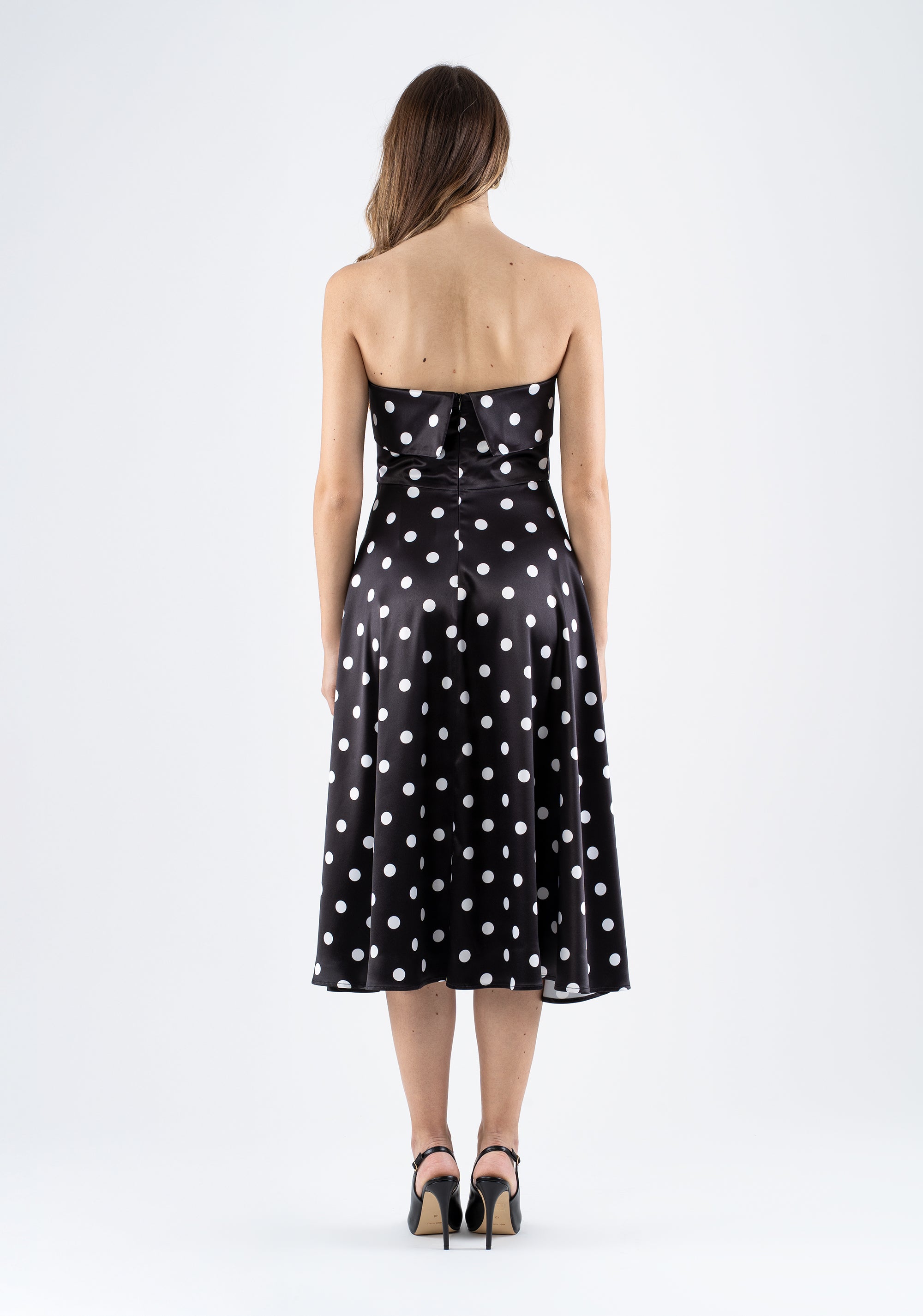 Polka dot midi dress with straight neckline and structured bodice Fracomina FI25SD2002W755D2-060_6