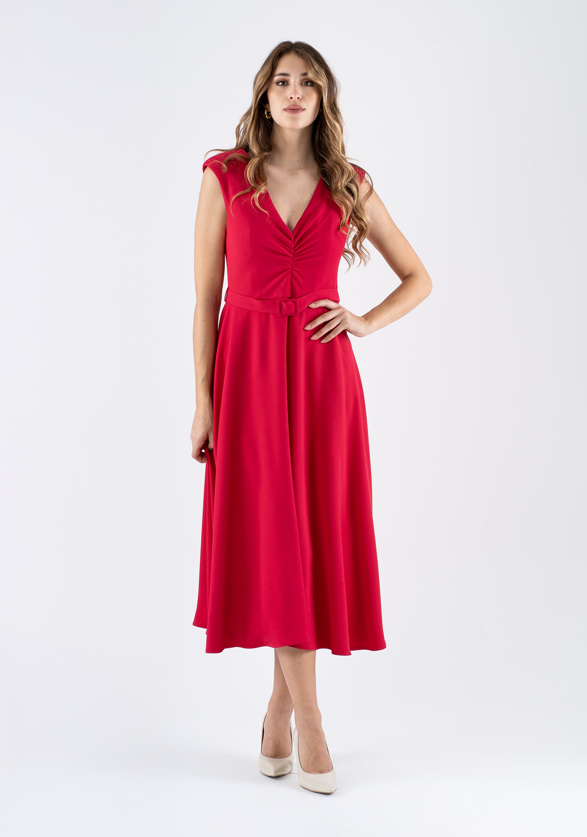 Flared midi dress with V-neckline and belt Fracomina FI25SD2003W47601-689_1