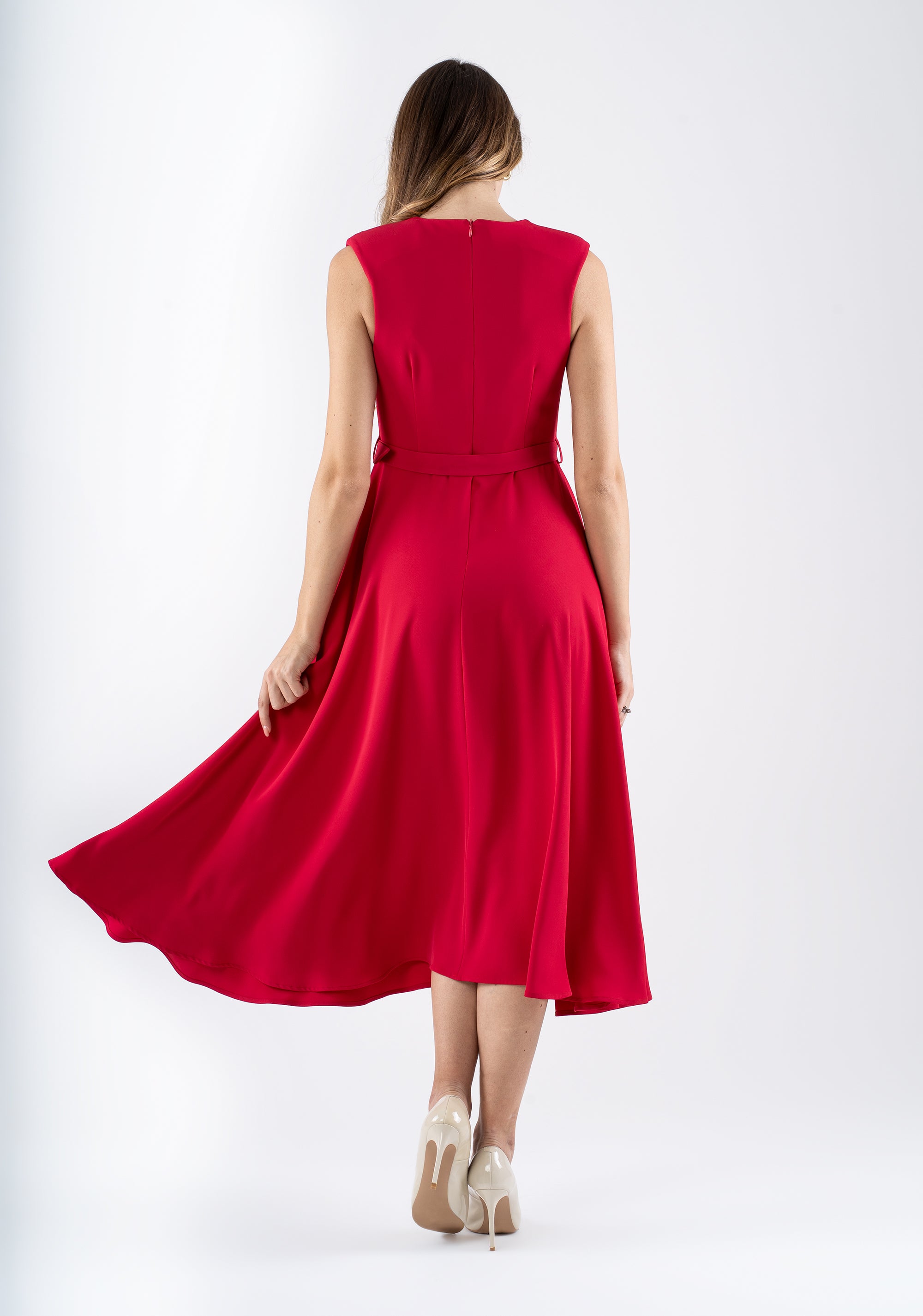 Flared midi dress with V-neckline and belt Fracomina FI25SD2003W47601-689_5
