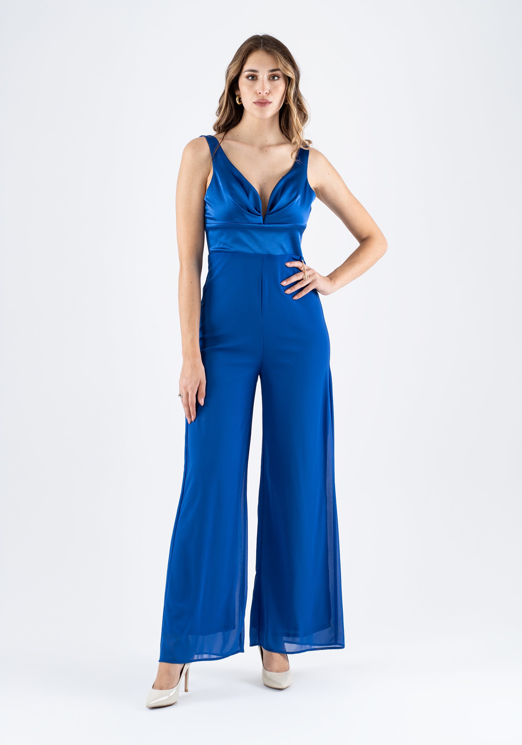 Elegant jumpsuit with draped neckline and palazzo leg Fracomina FI25SO2001W44101-085_1