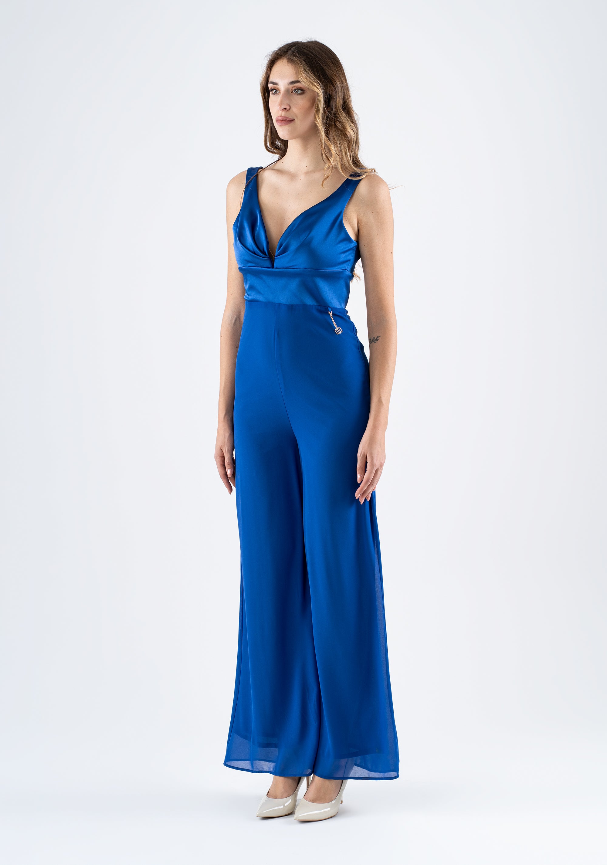 Elegant jumpsuit with draped neckline and palazzo leg Fracomina FI25SO2001W44101-085_4
