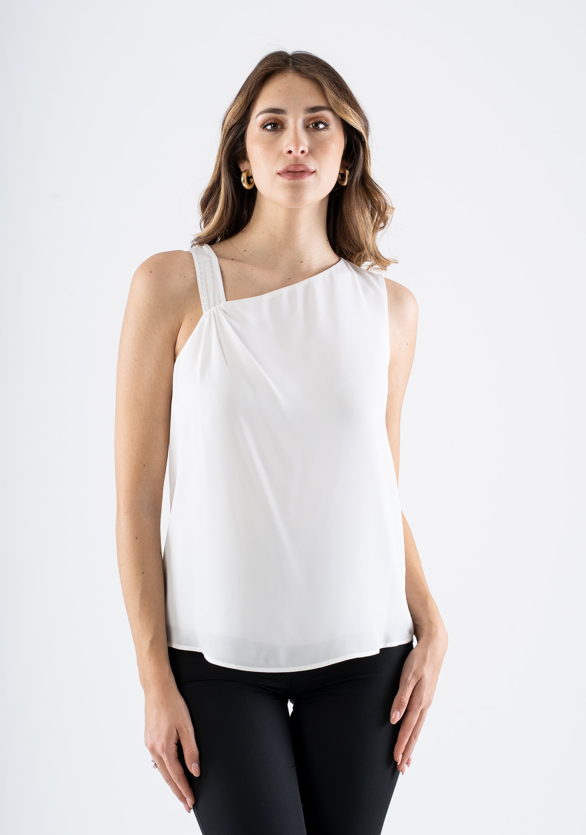 One-shoulder top with embroidered strap detail Fracomina FI25ST1002W41201-108_1
