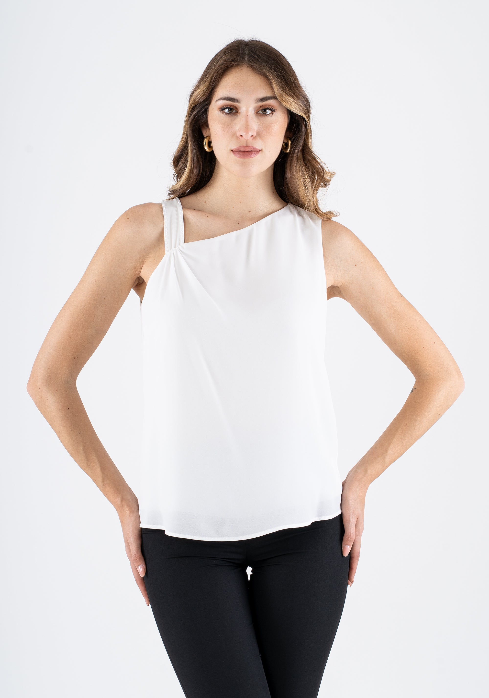 One-shoulder top with embroidered strap detail Fracomina FI25ST1002W41201-108_2