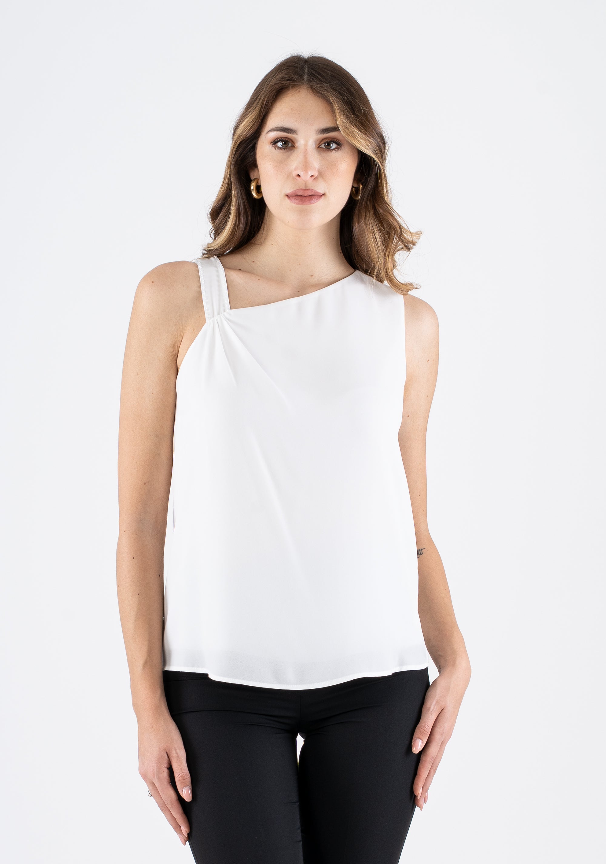 One-shoulder top with embroidered strap detail Fracomina FI25ST1002W41201-108_3