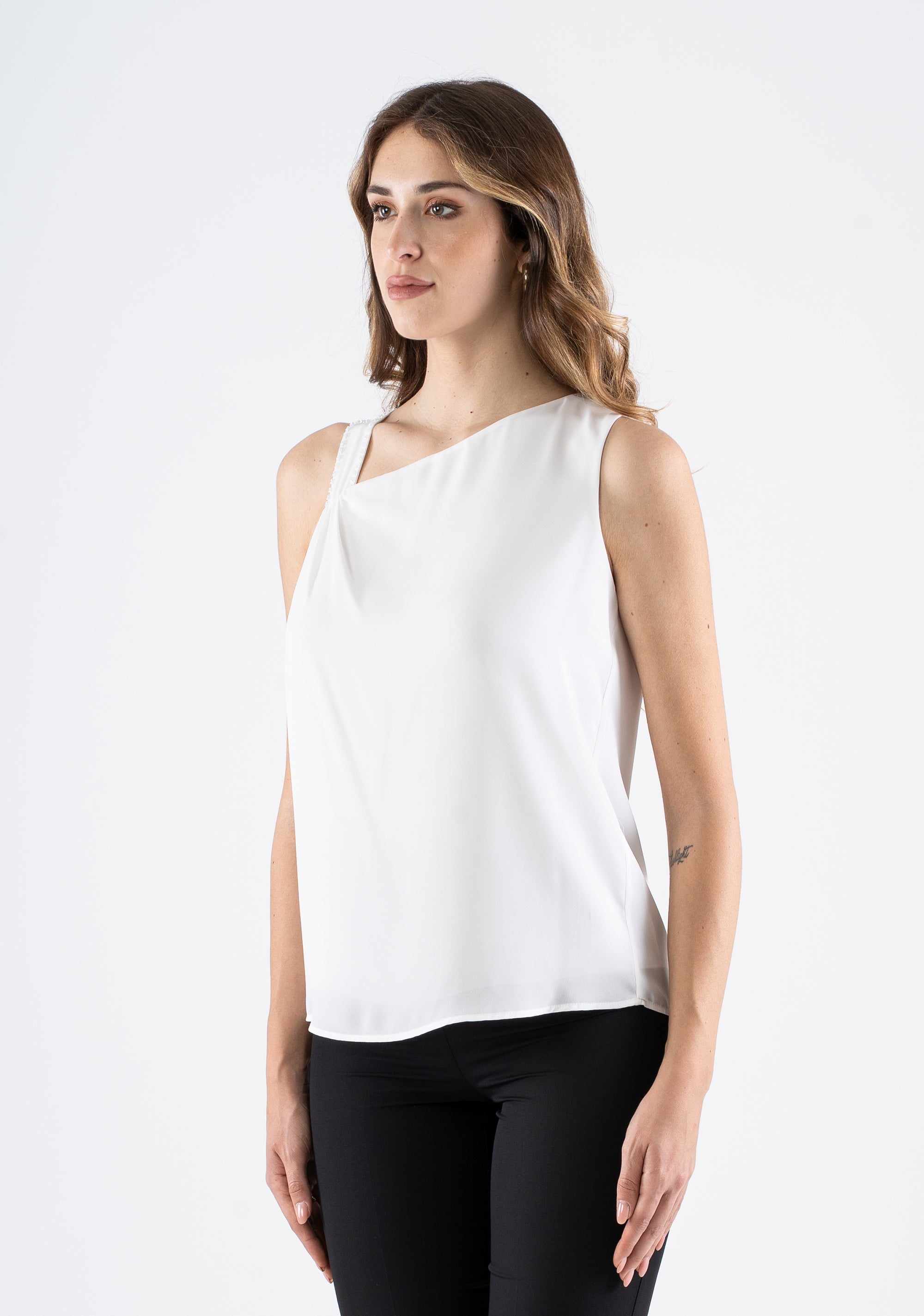 One-shoulder top with embroidered strap detail Fracomina FI25ST1002W41201-108_4