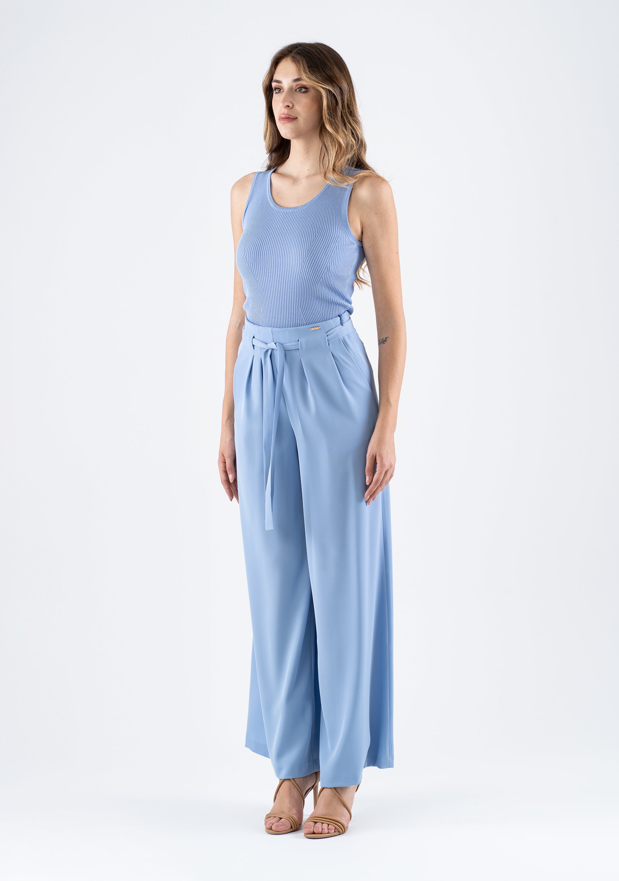 Wide-leg palazzo trousers with belt Fracomina FI25SV3001W47601-252_3