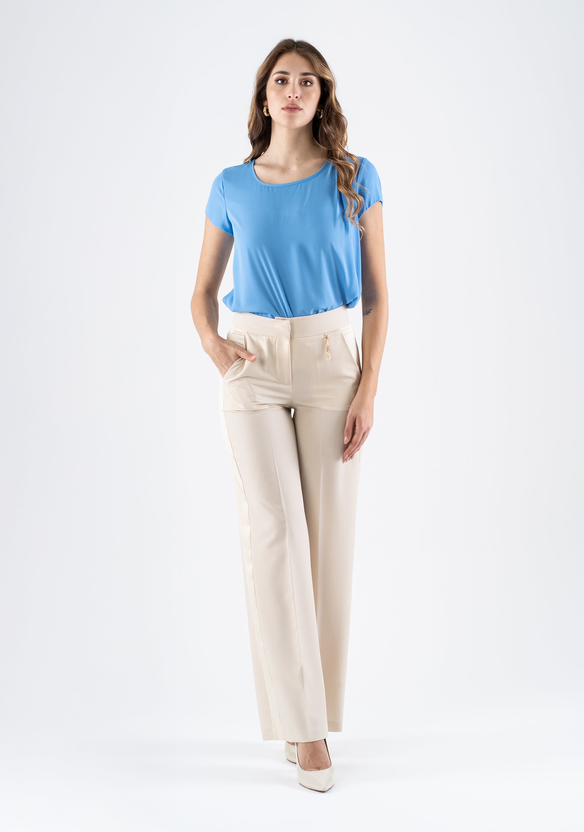 Elegant wide-leg trousers with high waist and pockets Fracomina FI25SV4001W45901-050_1