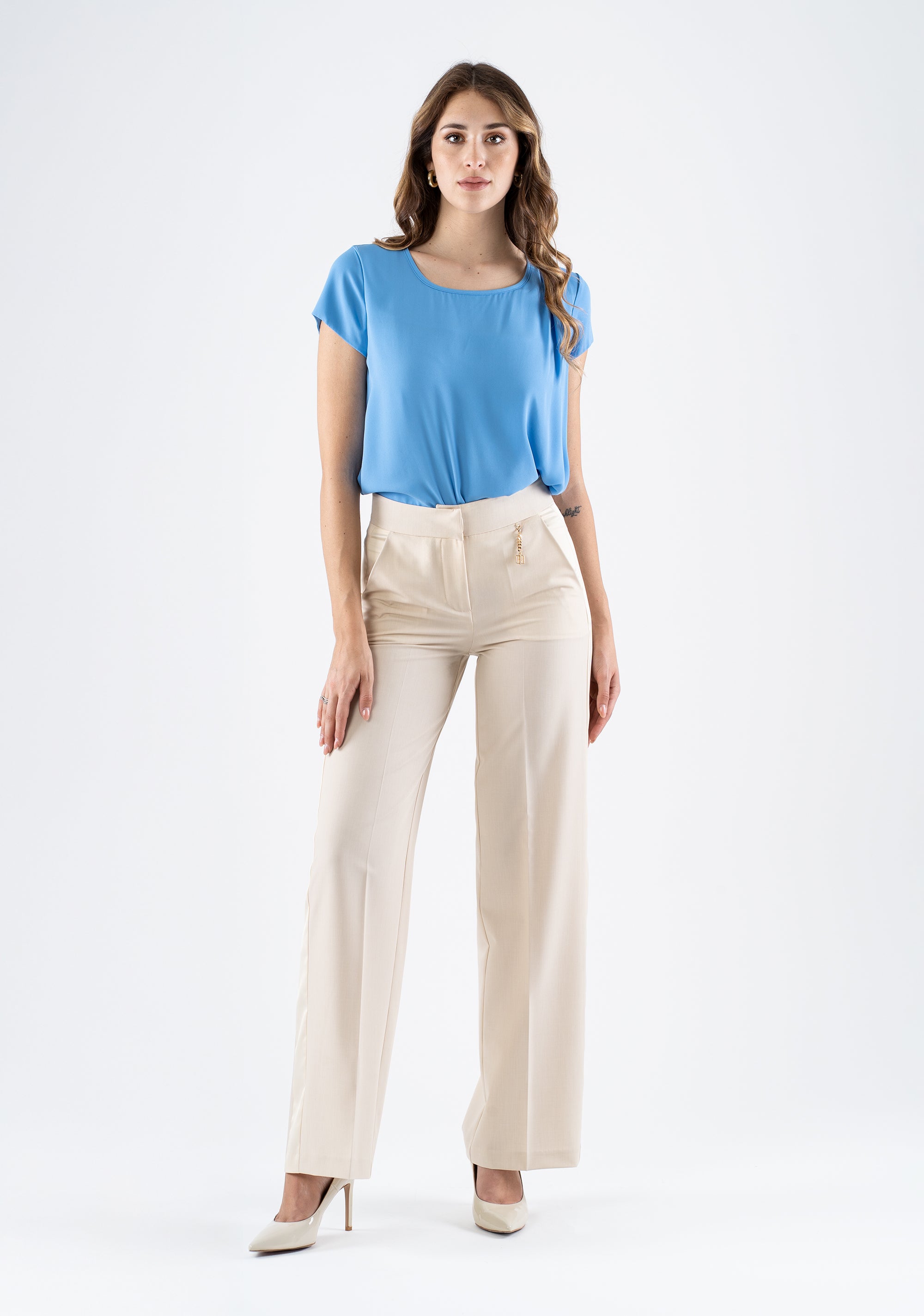Elegant wide-leg trousers with high waist and pockets Fracomina FI25SV4001W45901-050_2