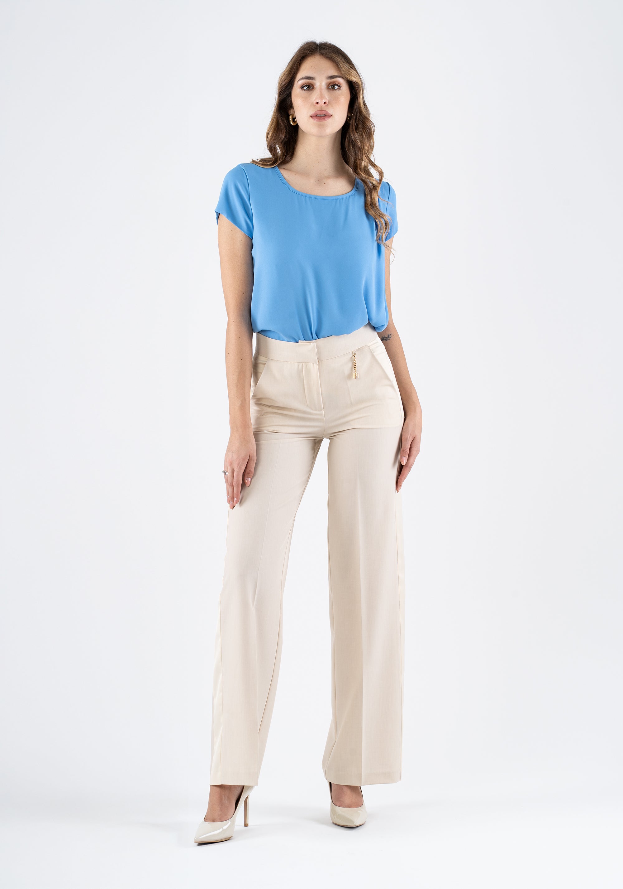 Elegant wide-leg trousers with high waist and pockets Fracomina FI25SV4001W45901-050_3