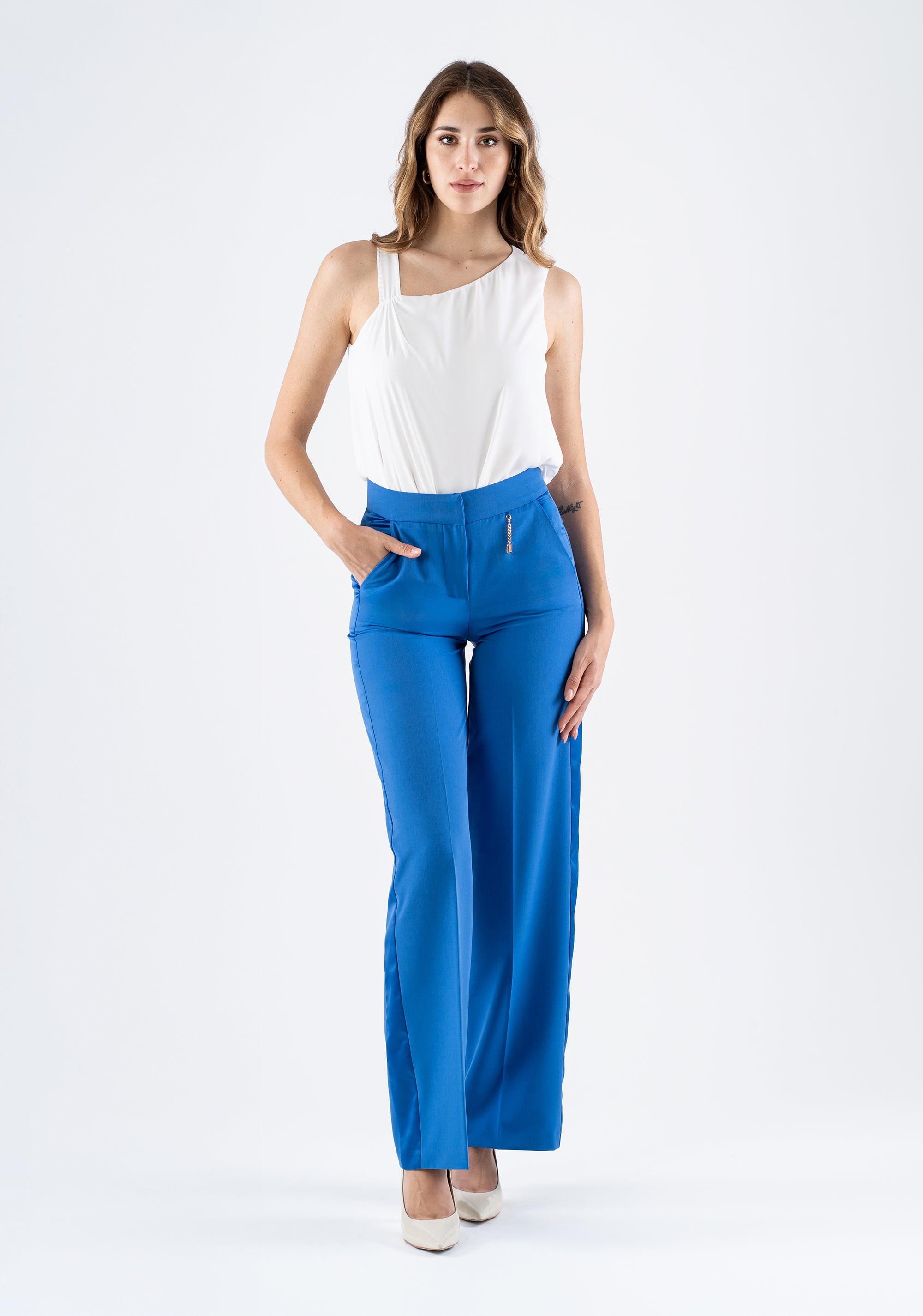 Elegant wide-leg trousers with high waist and pockets Fracomina FI25SV4001W45901-085_1