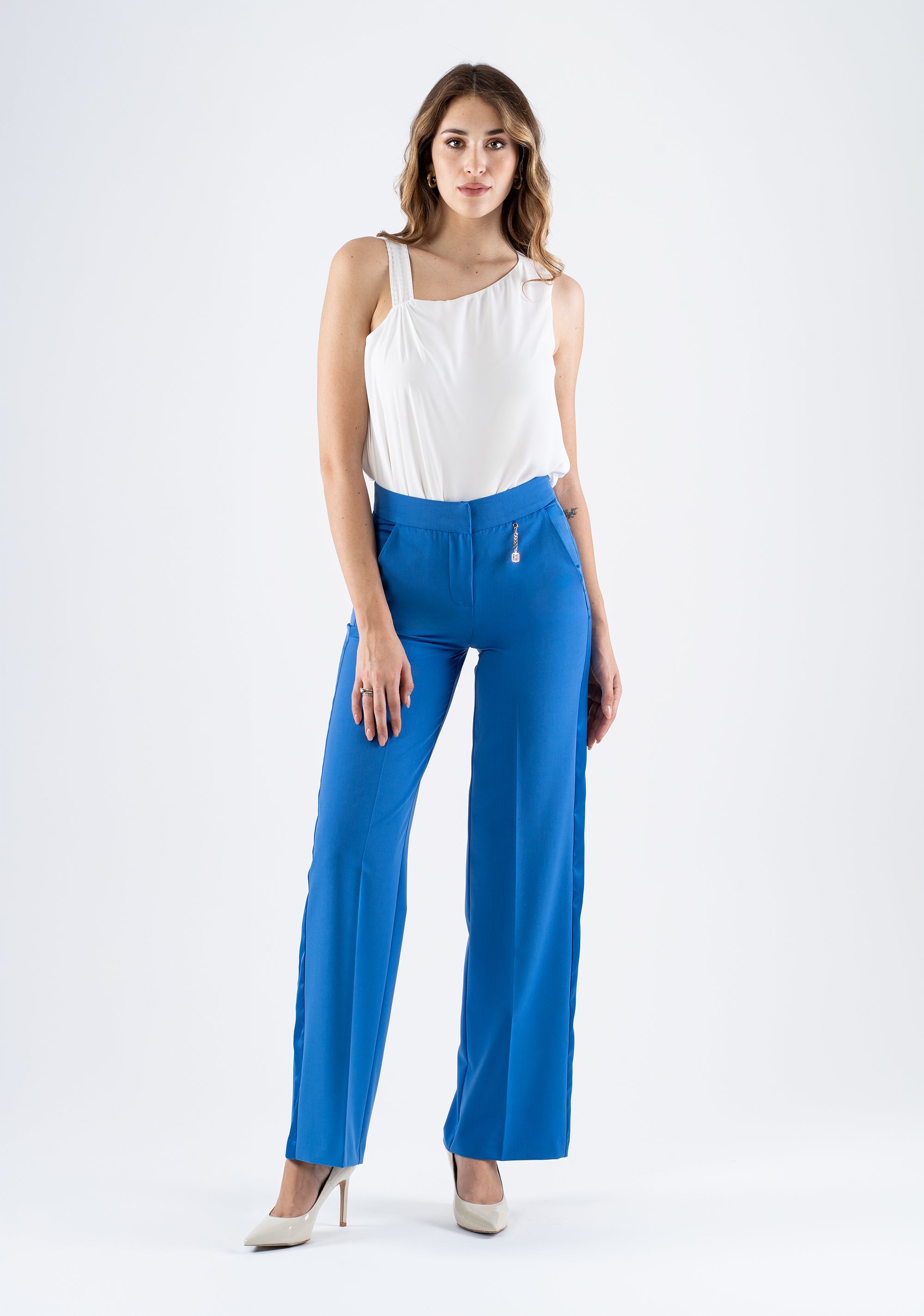 Elegant wide-leg trousers with high waist and pockets Fracomina FI25SV4001W45901-085_2