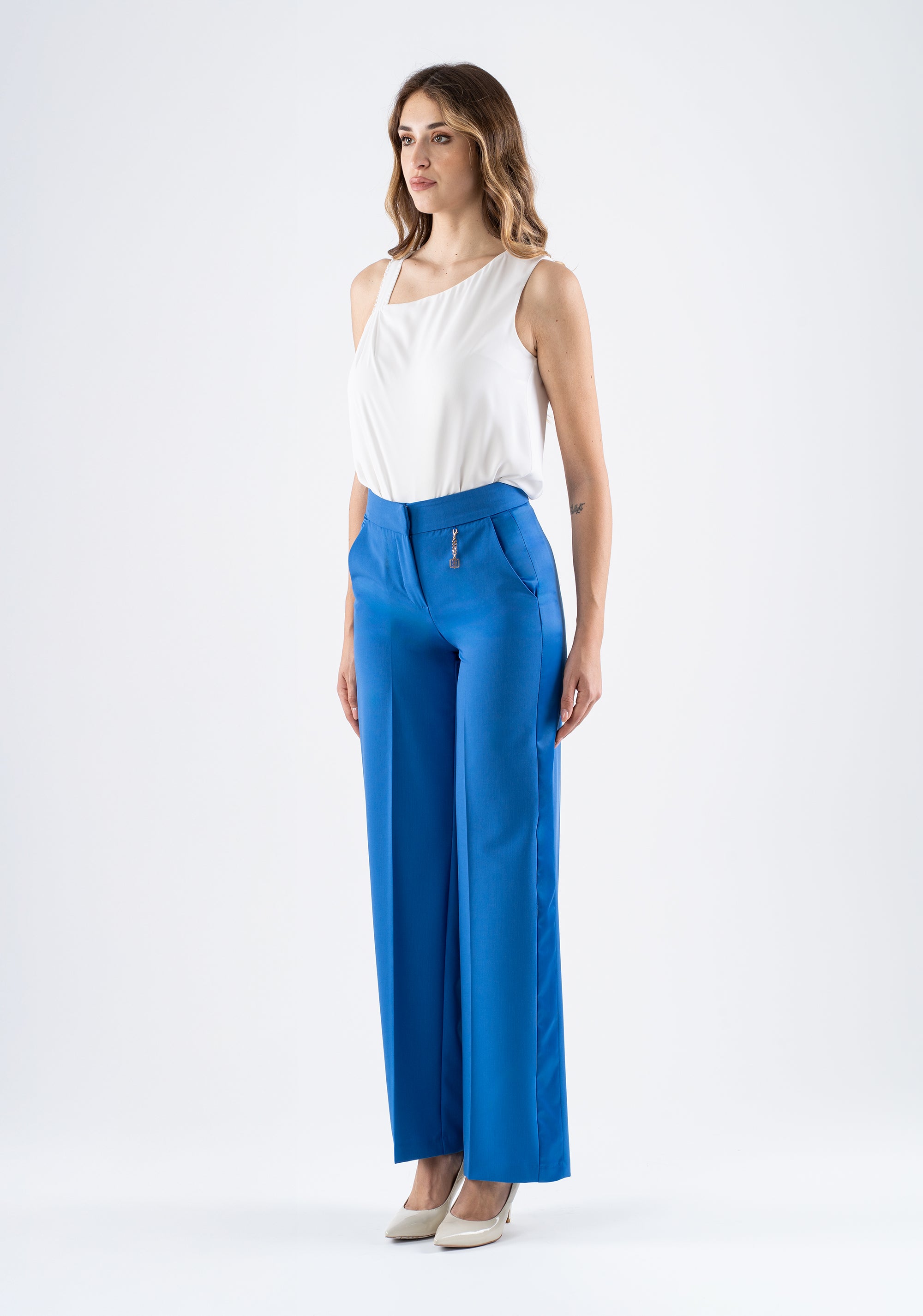 Elegant wide-leg trousers with high waist and pockets Fracomina FI25SV4001W45901-085_3