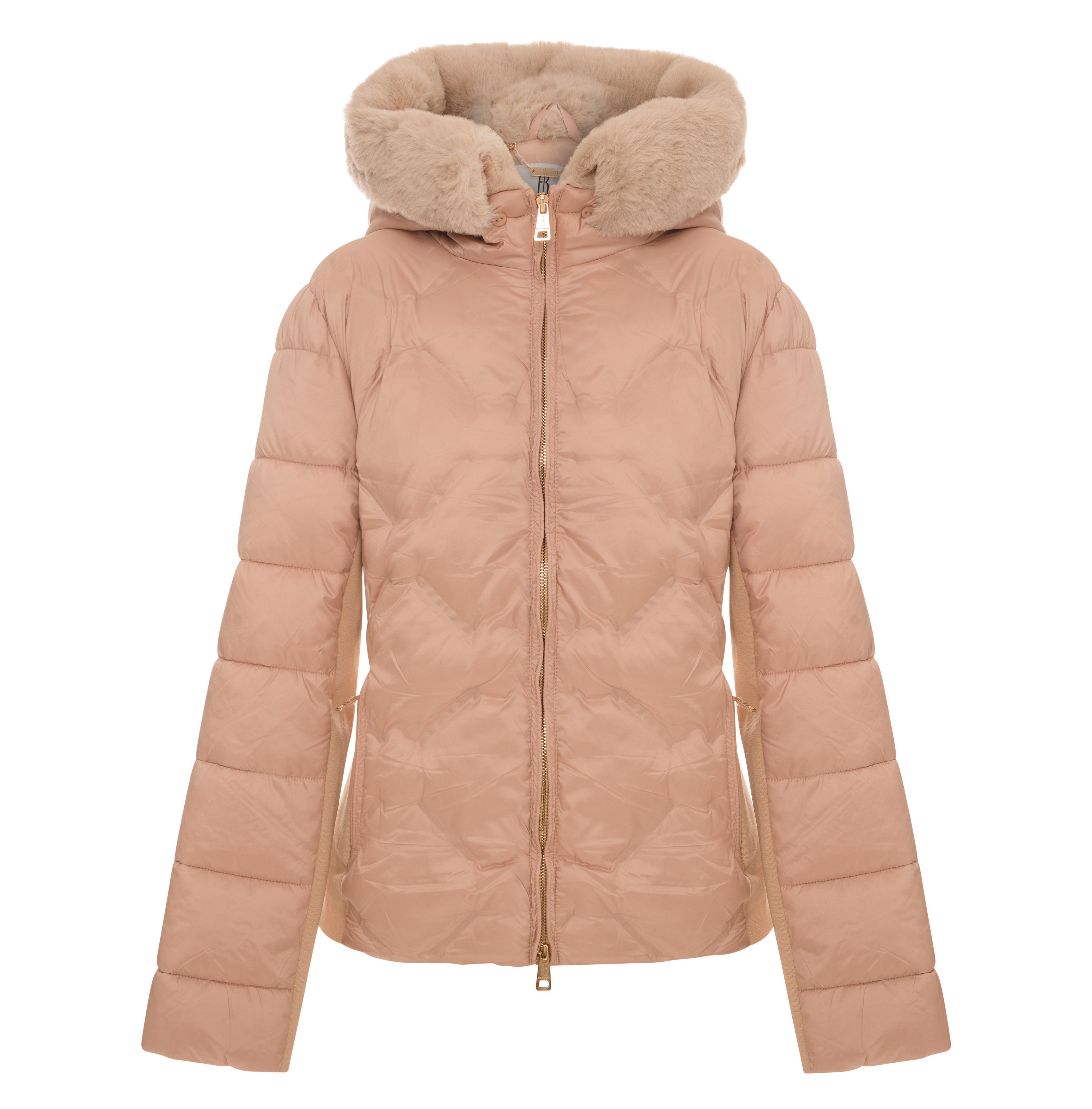 Short Padded Puffer Coat with Hood and Fake Fur Trim Fracomina FI25WC3003O45301-L20