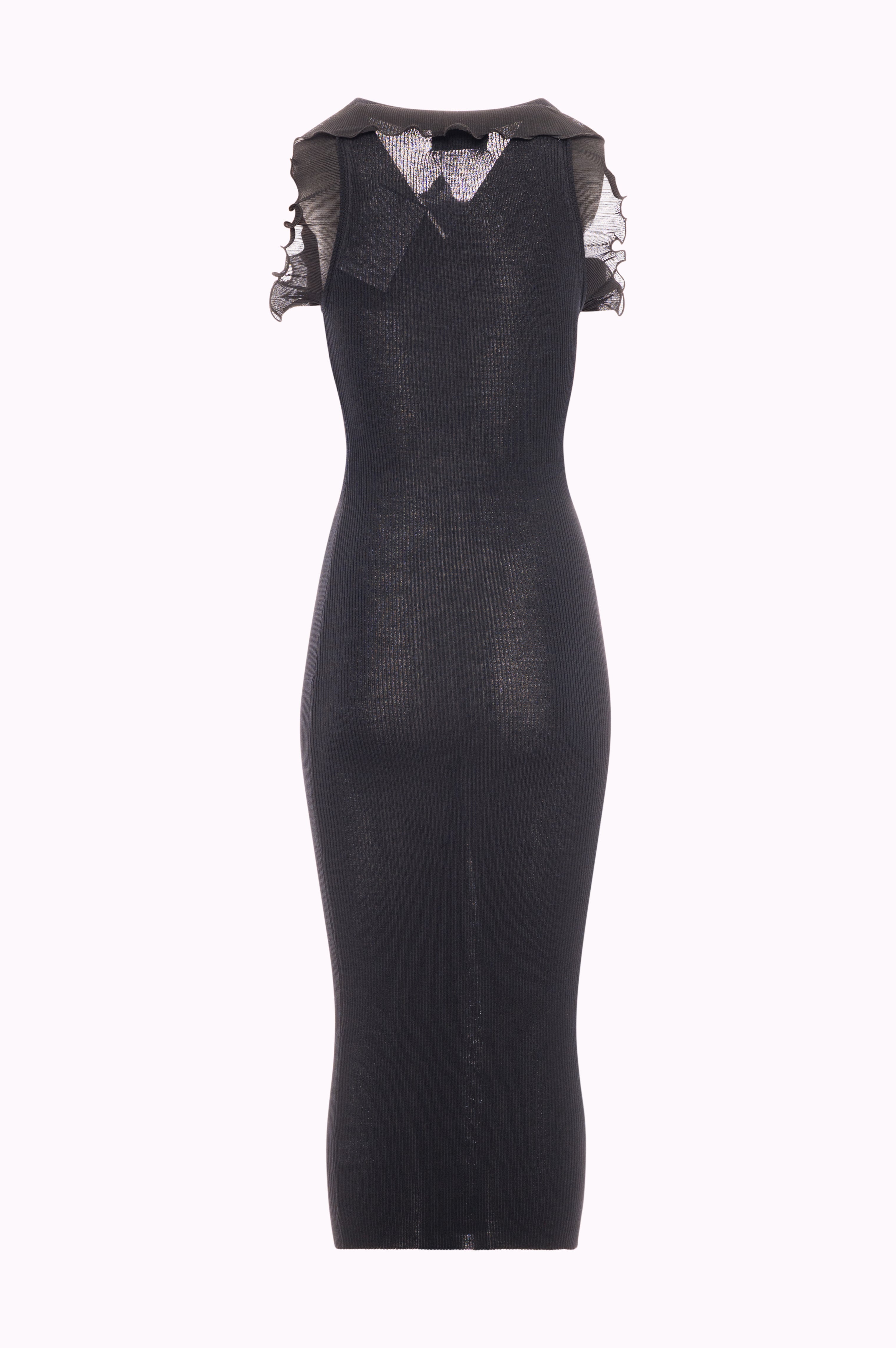 Fitted Knit Midi Dress with Tulle Ruffle Details Fracomina FI25WD5002K42101-053BACK