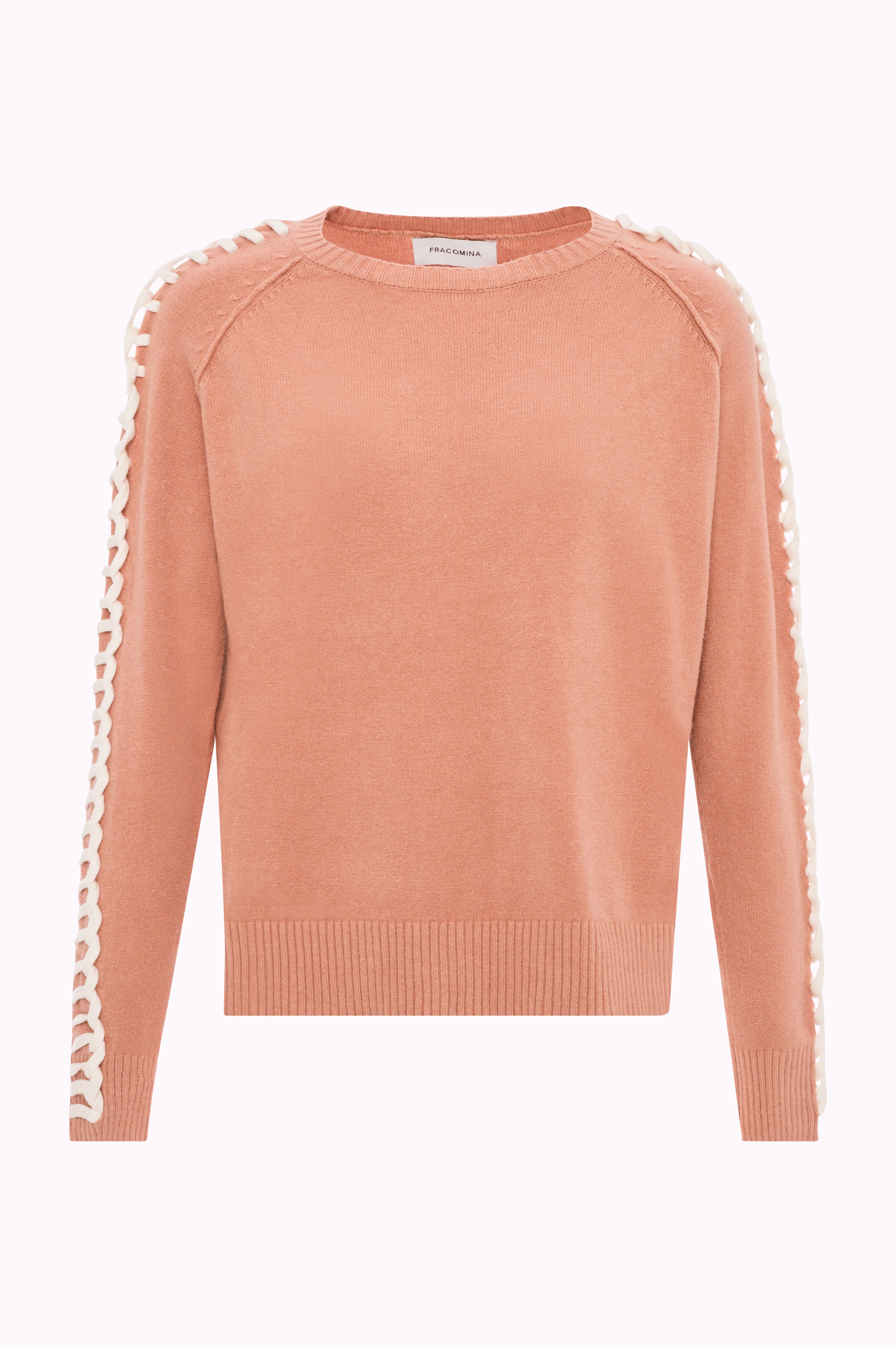Crew Neck Sweater with Chain Detail on Sleeves Fracomina FI25WT7005K50201-093FRONT