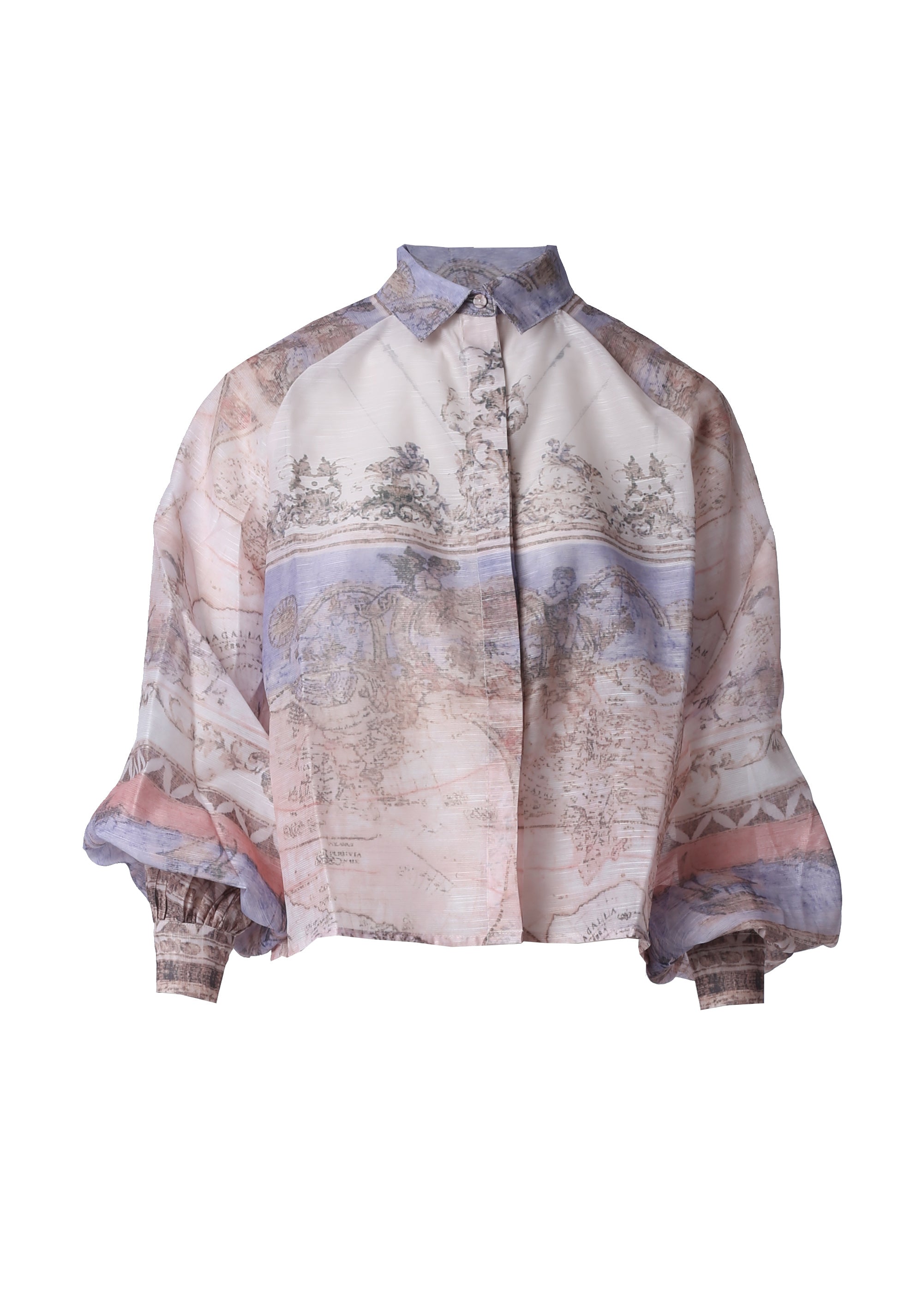 Oversized Blouse with Artistic Print and Balloon Sleeves Fracomina FI26ST6001W441R8-C96