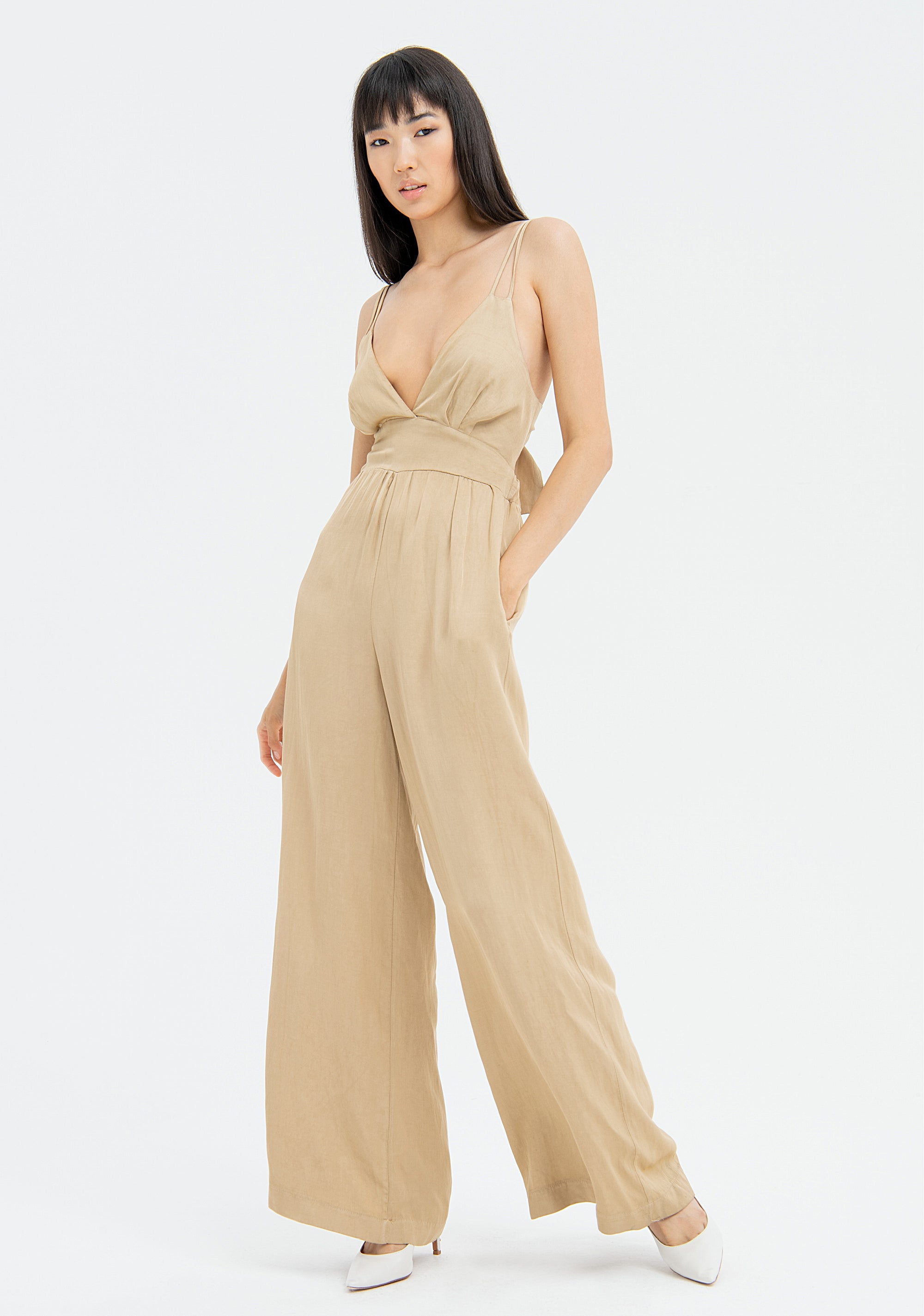 Long overall regular fit made in satin tencel and viscose