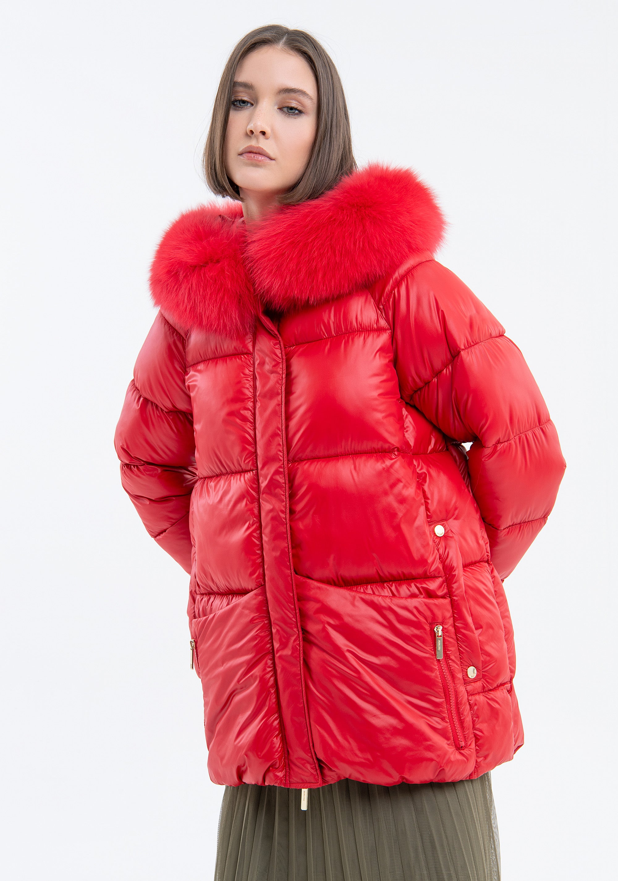 Padded jacket regular fit with real fur neck Fracomina FJ23WC3001O42301-234-1_9436972f-75da-417b-9f3a-b3df103765d5