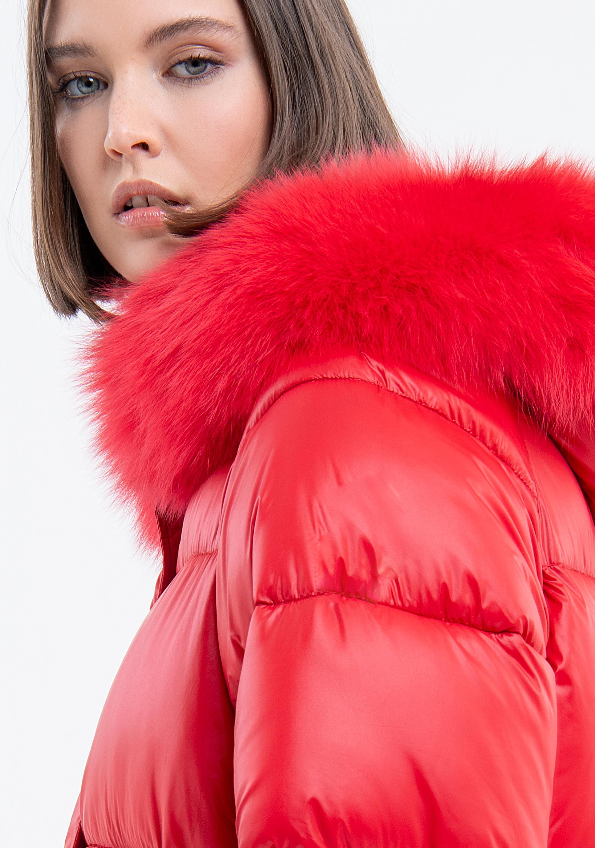 Padded jacket regular fit with real fur neck Fracomina FJ23WC3001O42301-234-2_2377ba6a-0c5c-48d9-a30f-597e0d9d5daf