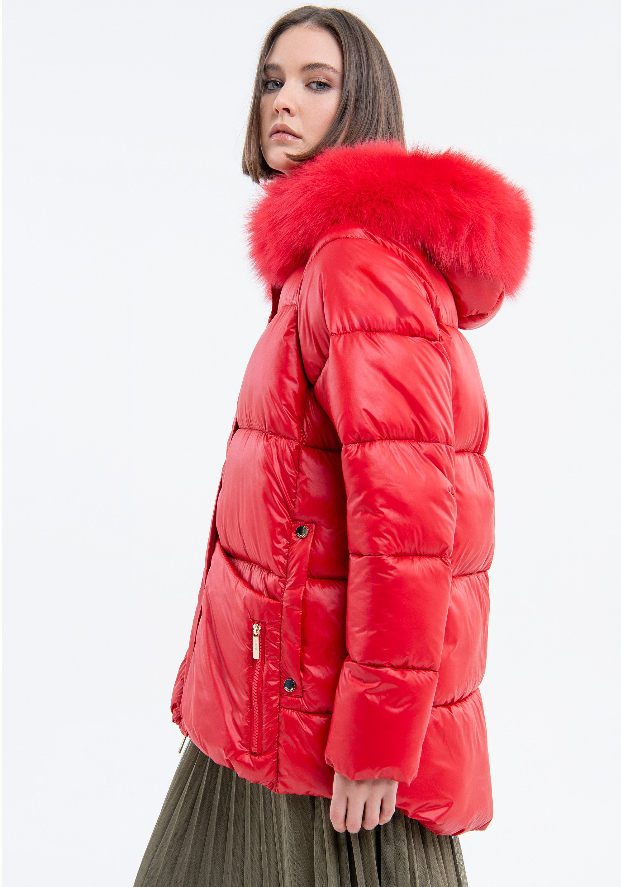 Padded jacket regular fit with real fur neck Fracomina FJ23WC3001O42301-234-3_0a957eb3-b235-4a12-a0df-483efa31781c