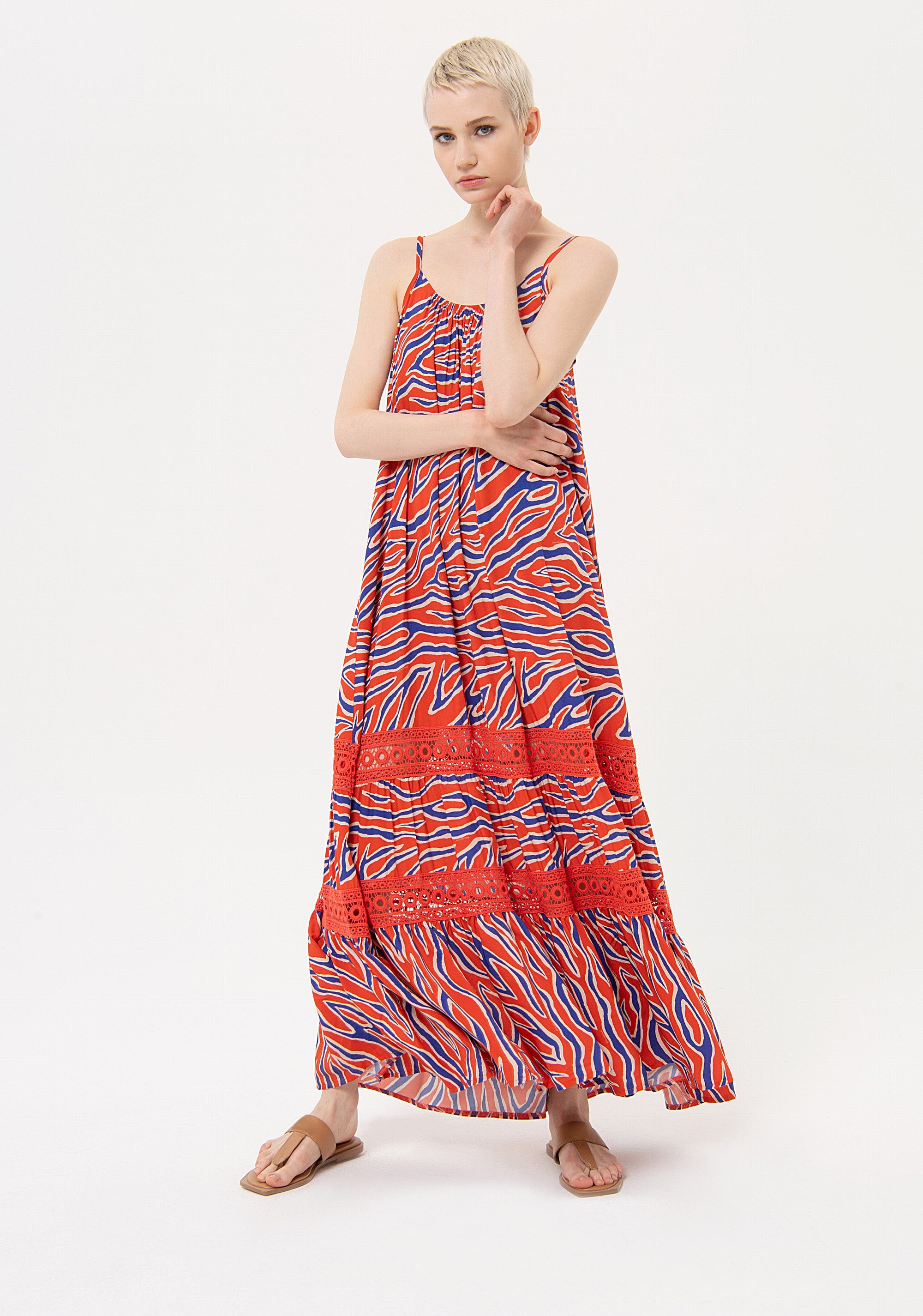 Sleeveless A-shape dress with zebra-striped pattern Fracomina FJ24SD3013W620N4-S43-1_329bd266-ca4b-47bb-a514-1d9172994b2c