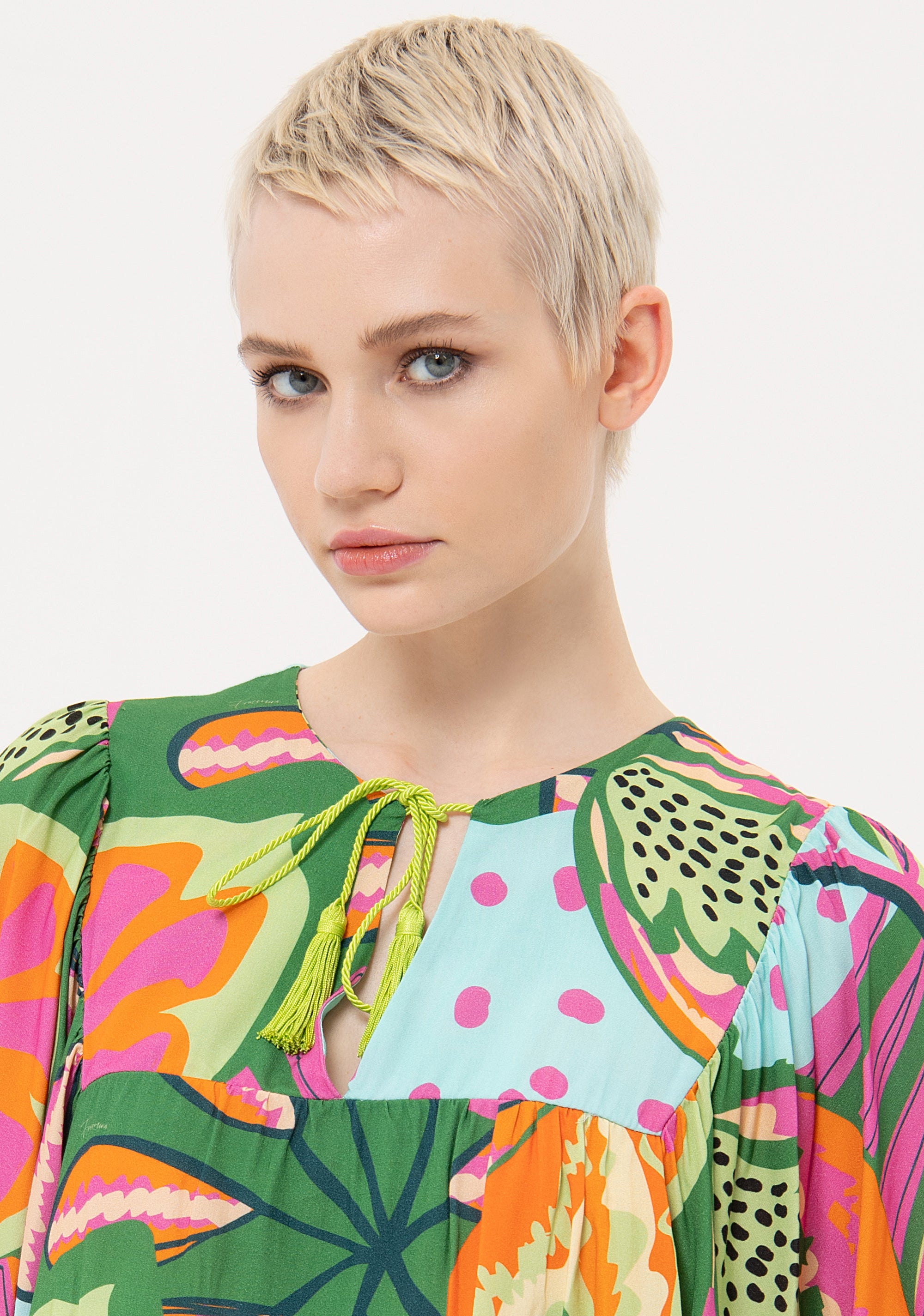 Short blouse wide fit with tropical pattern Fracomina FJ24ST1003W695N4-S44-2