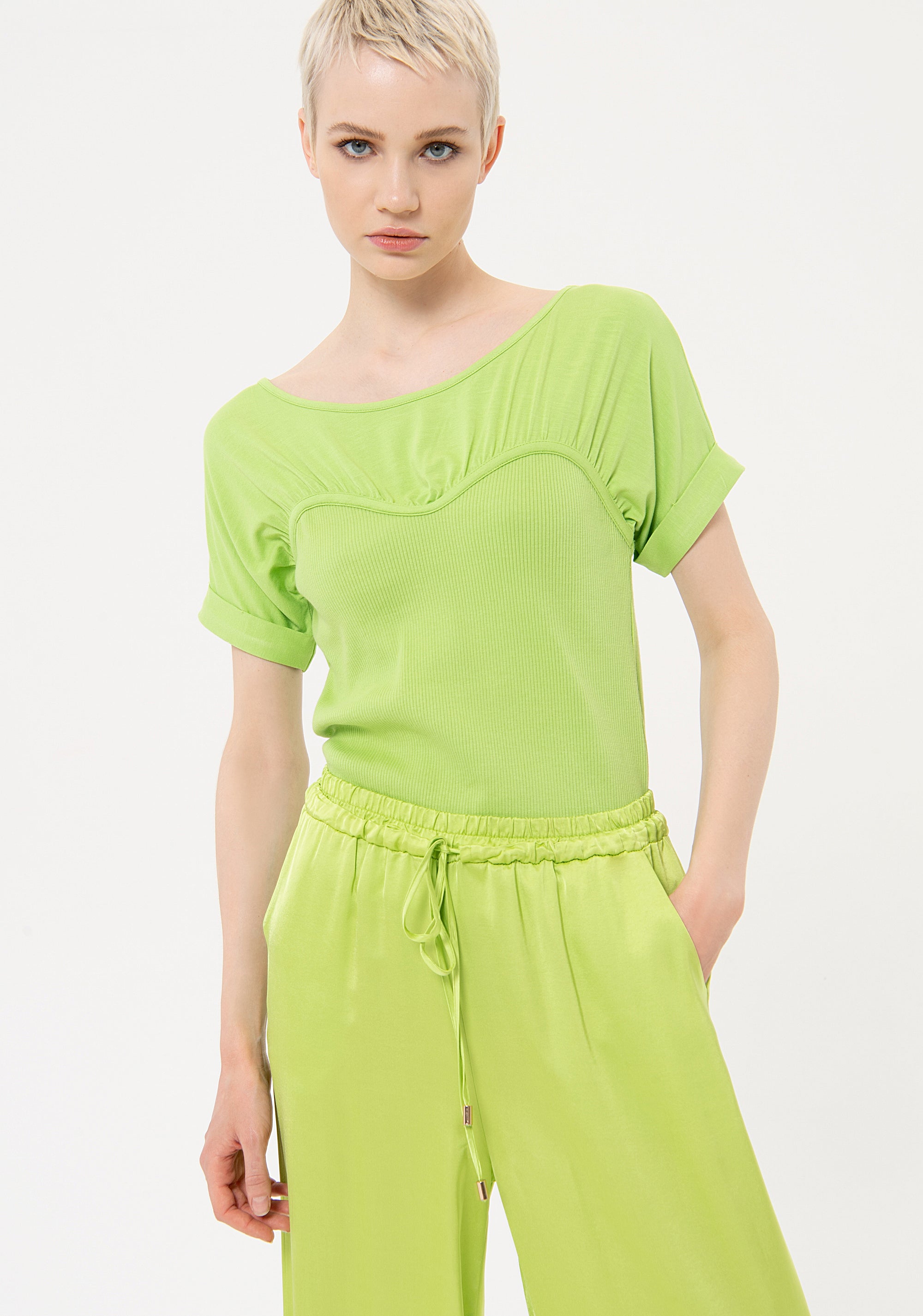 Palazzo pant wide fit made in satin Fracomina FJ24SV3004W64101-G48-2_445bc186-bd4c-4412-8f31-a6d75a214e50