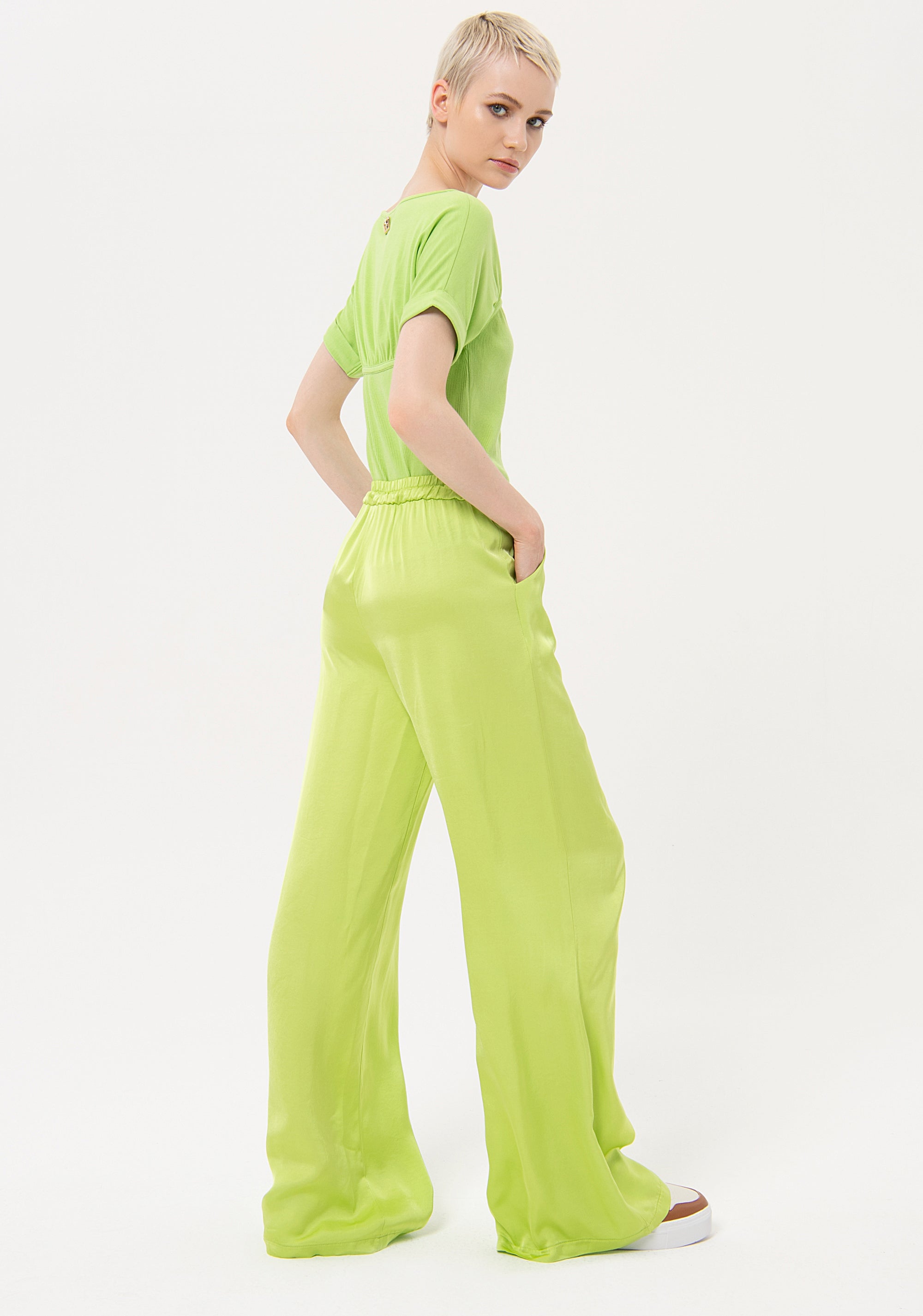 Palazzo pant wide fit made in satin Fracomina FJ24SV3004W64101-G48-4