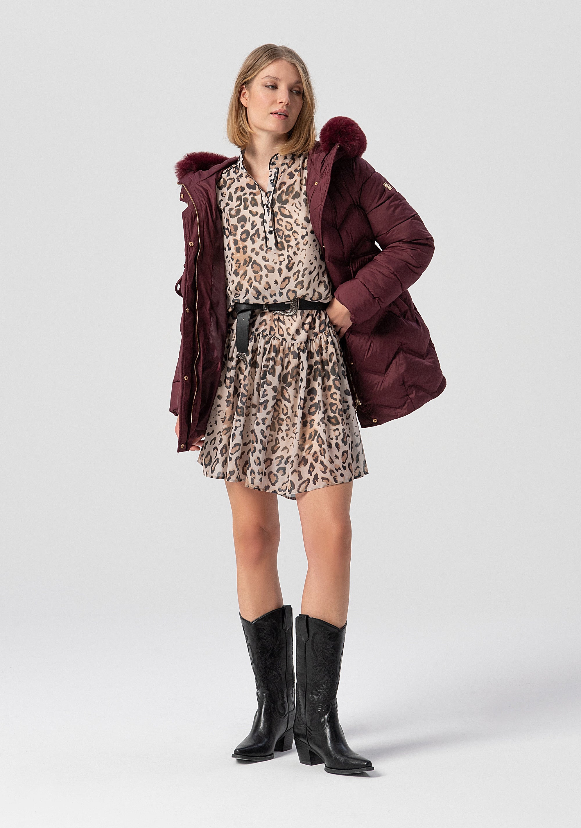 Mini dress soft fit with animalier pattern Fracomina FJ25WD1004W41201-C80-4