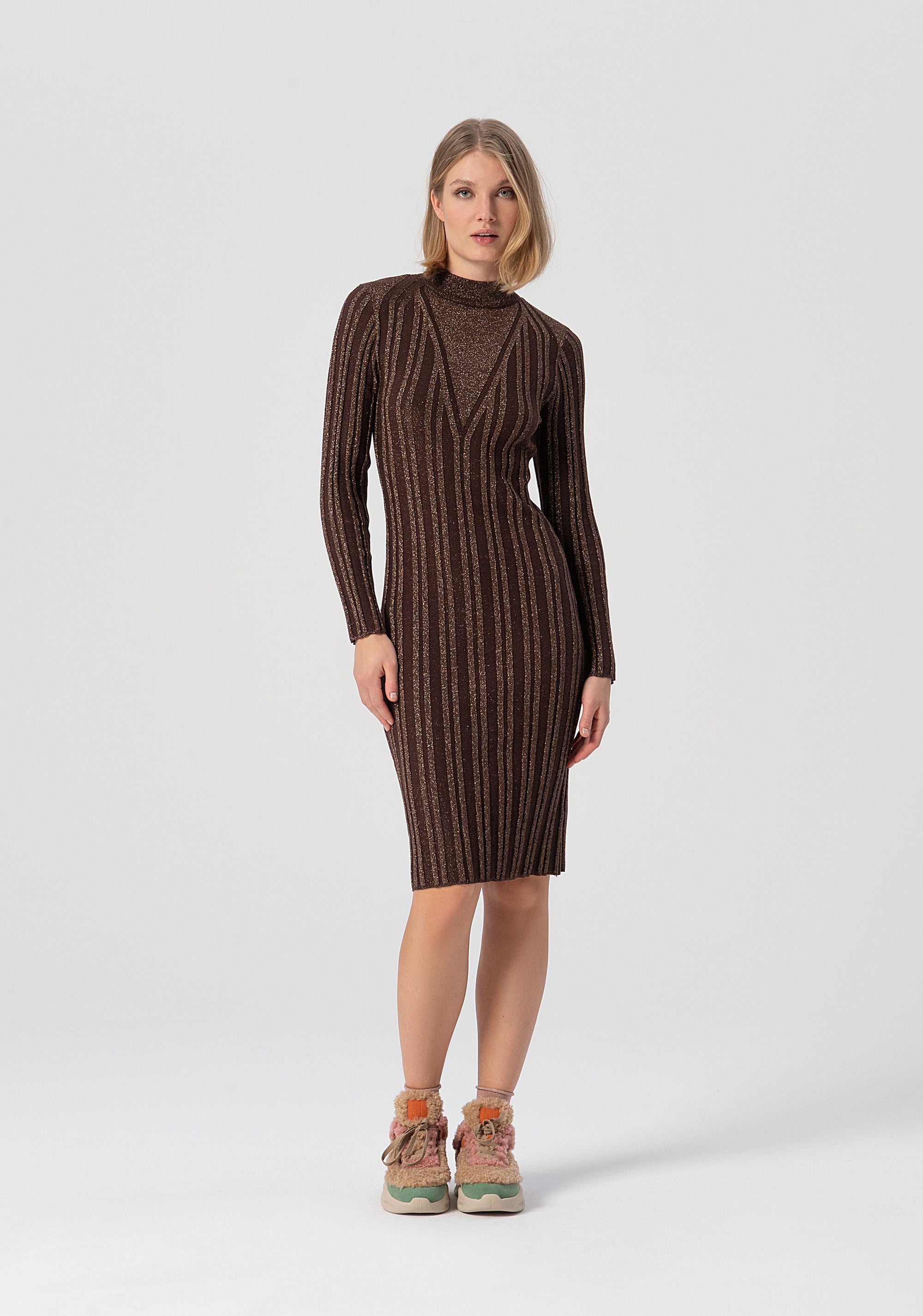 Mini tight knitted dress with lurex Fracomina FJ25WD5006K463Q7-T87-1