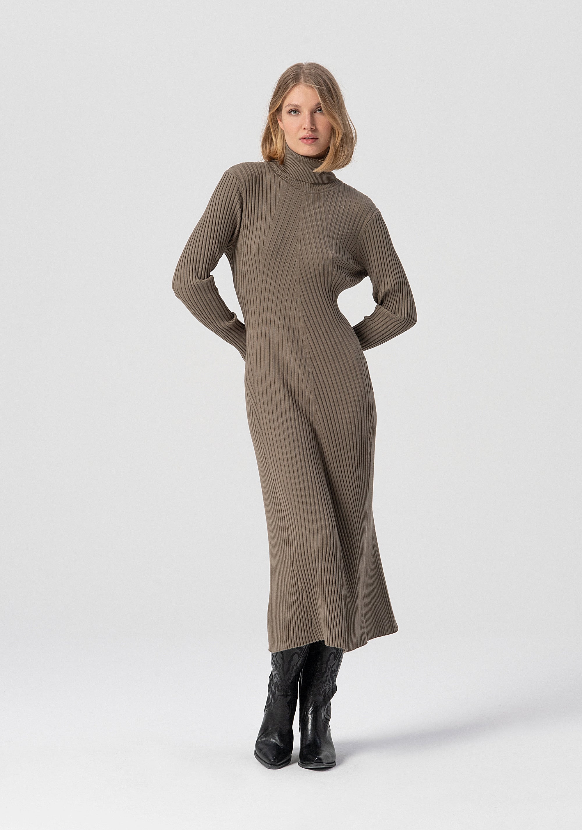 Long knitted dress regular fit with ribs Fracomina FJ25WD5009K42101-M20-1