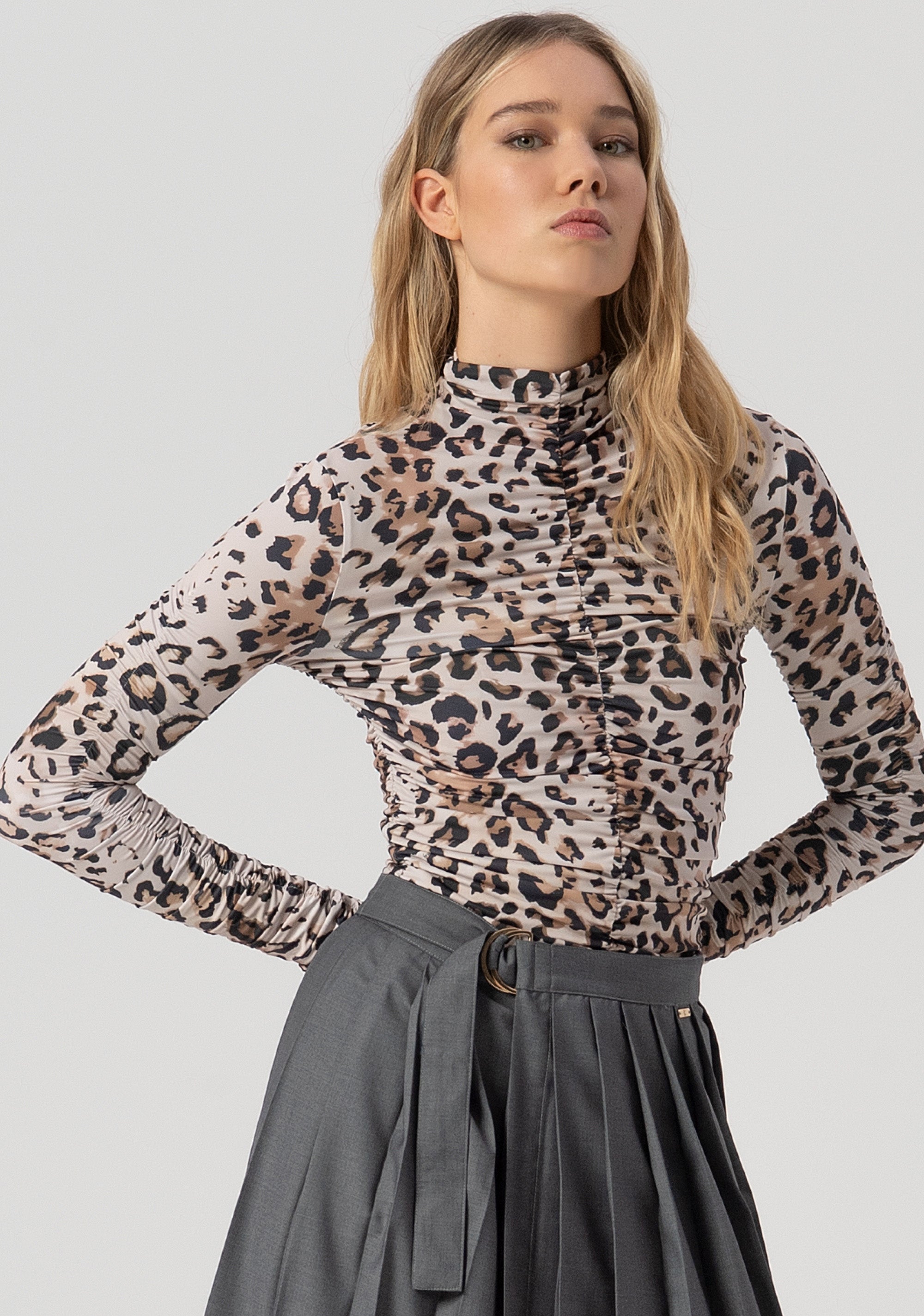 Flared wrap skirt middle length with plissè effect Fracomina FJ25WG2004W81701-156-2