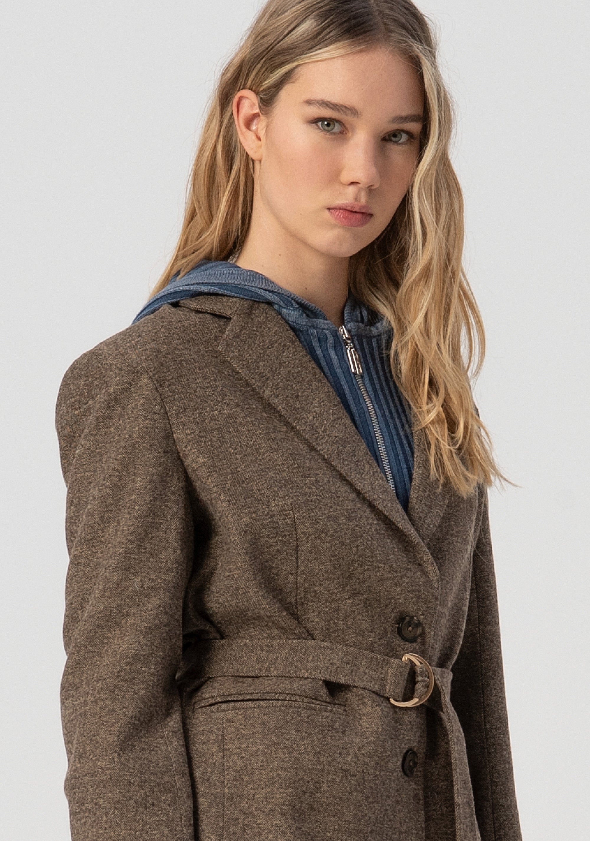 Long blazer regular fit single breasted with sash at the waist Fracomina FJ25WJ3006W81601-091-2