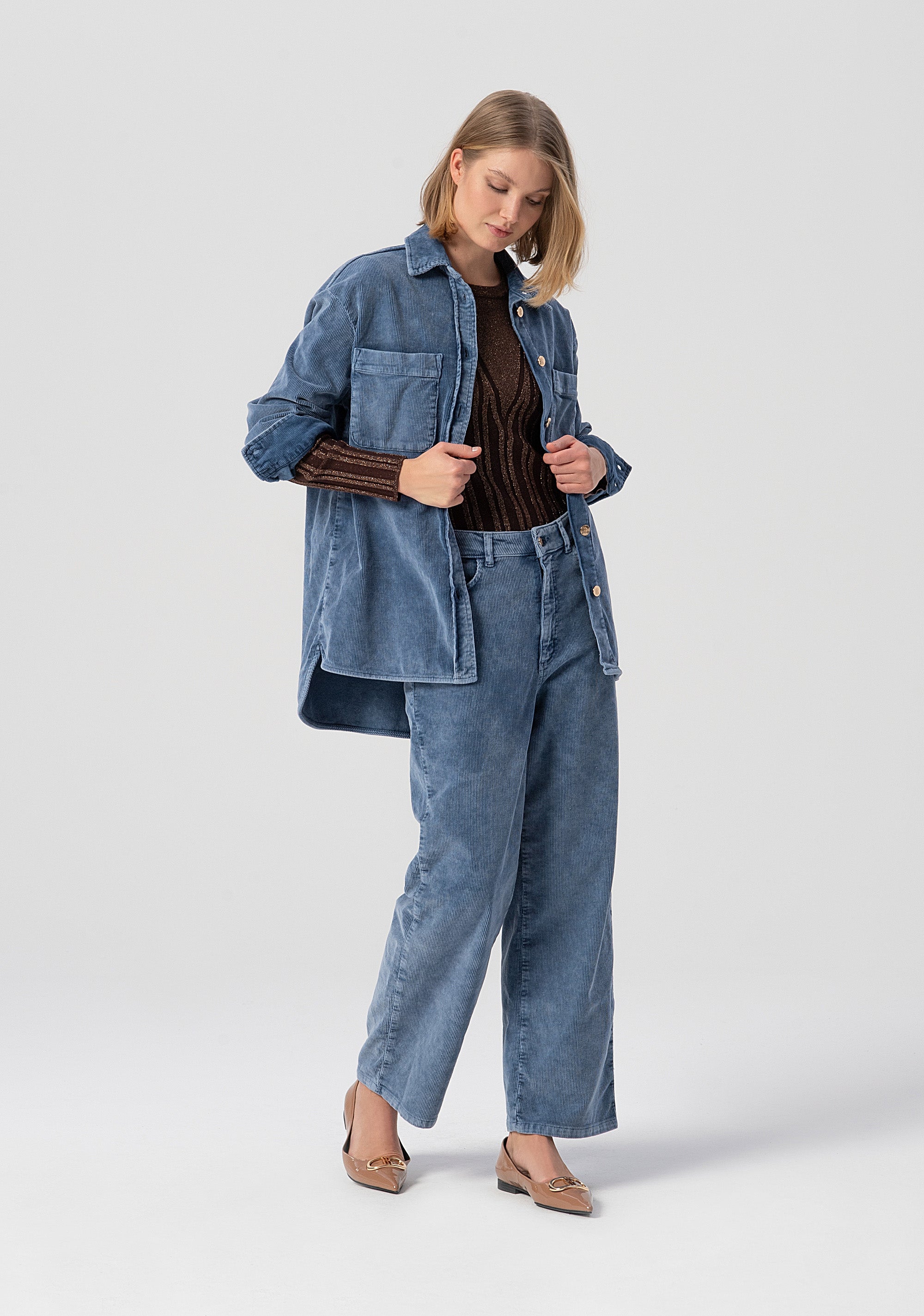 Long shirt over fit made in velvet with used effect Fracomina FJ25WT6003W59601-166-4