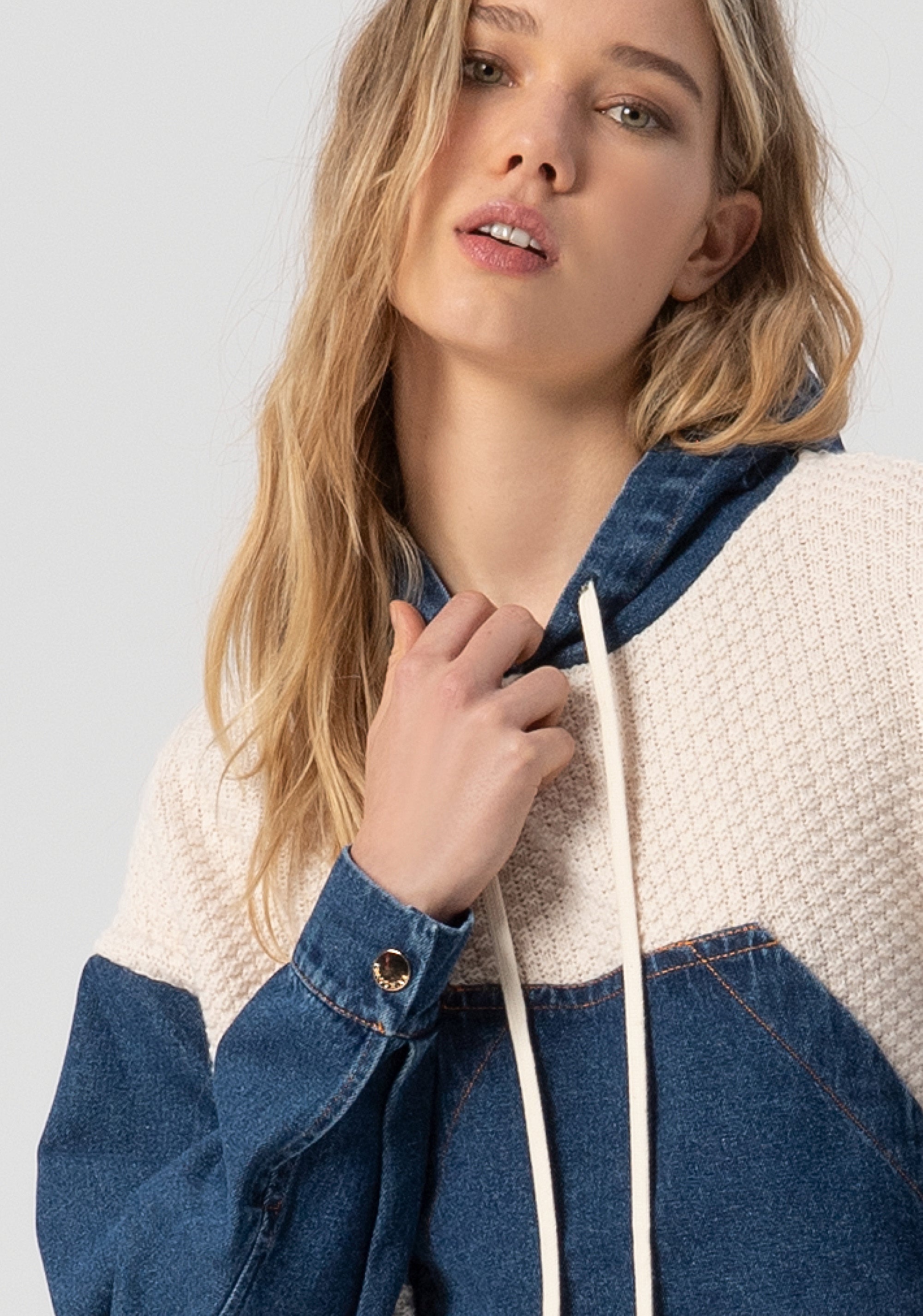 Knitwear over fit with hood made in denim Fracomina FJ25WT7017K47801-G19-2