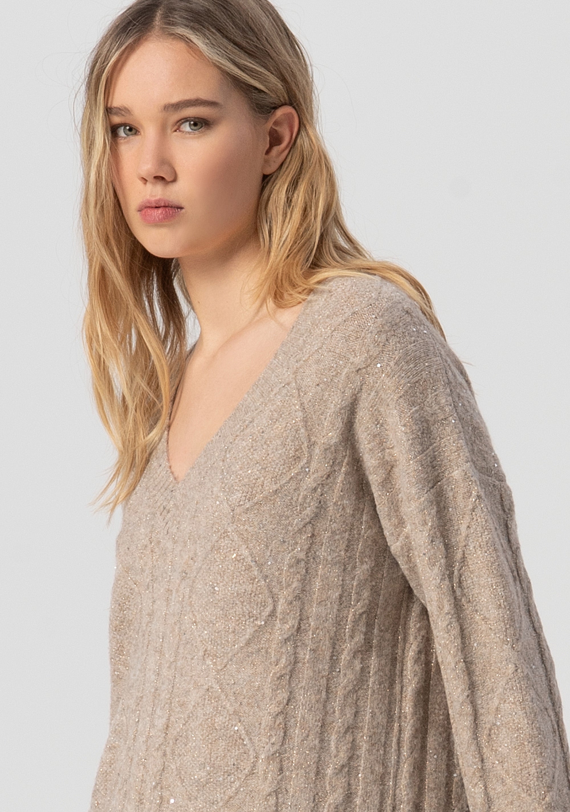 Long knitwear over fit with plaits Fracomina FJ25WT7023K474N6-257-2